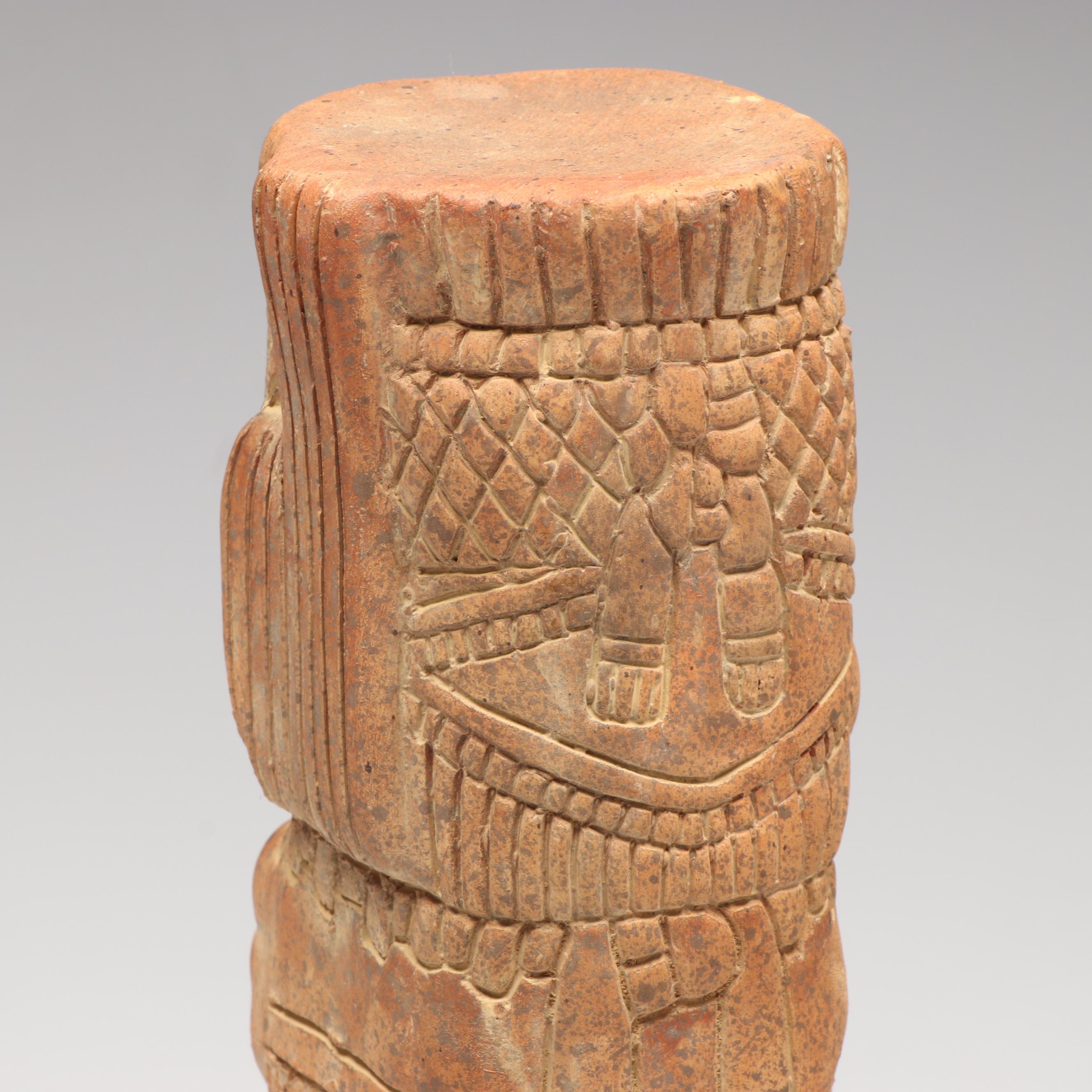 Ceramic Replica Toltec Warrior Statue with Aztec Style Jug