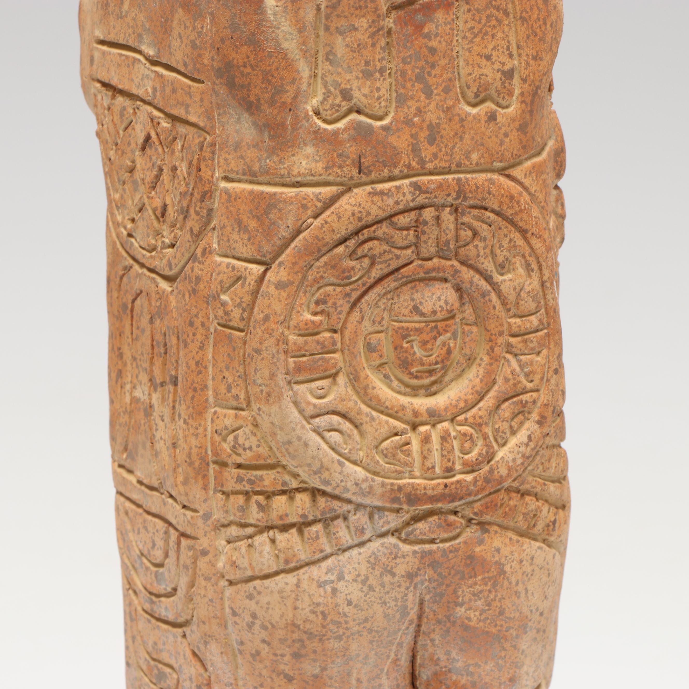 Ceramic Replica Toltec Warrior Statue with Aztec Style Jug