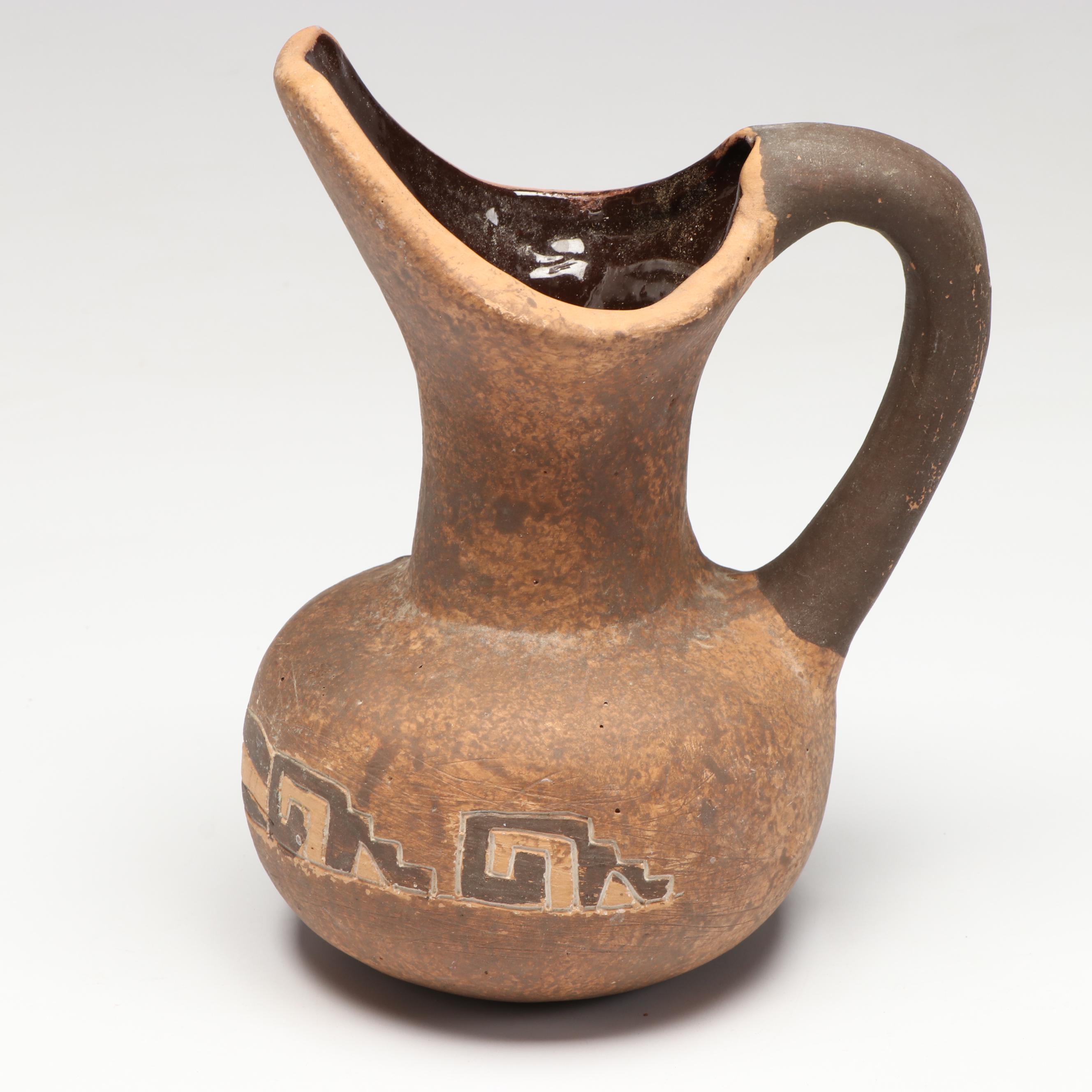 Ceramic Replica Toltec Warrior Statue with Aztec Style Jug