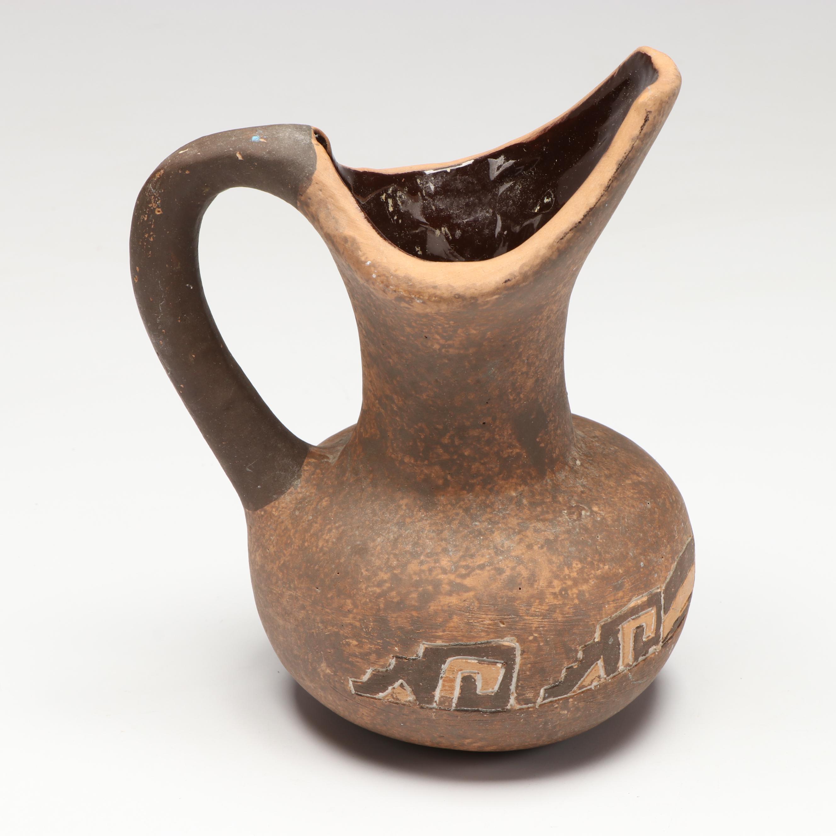 Ceramic Replica Toltec Warrior Statue with Aztec Style Jug