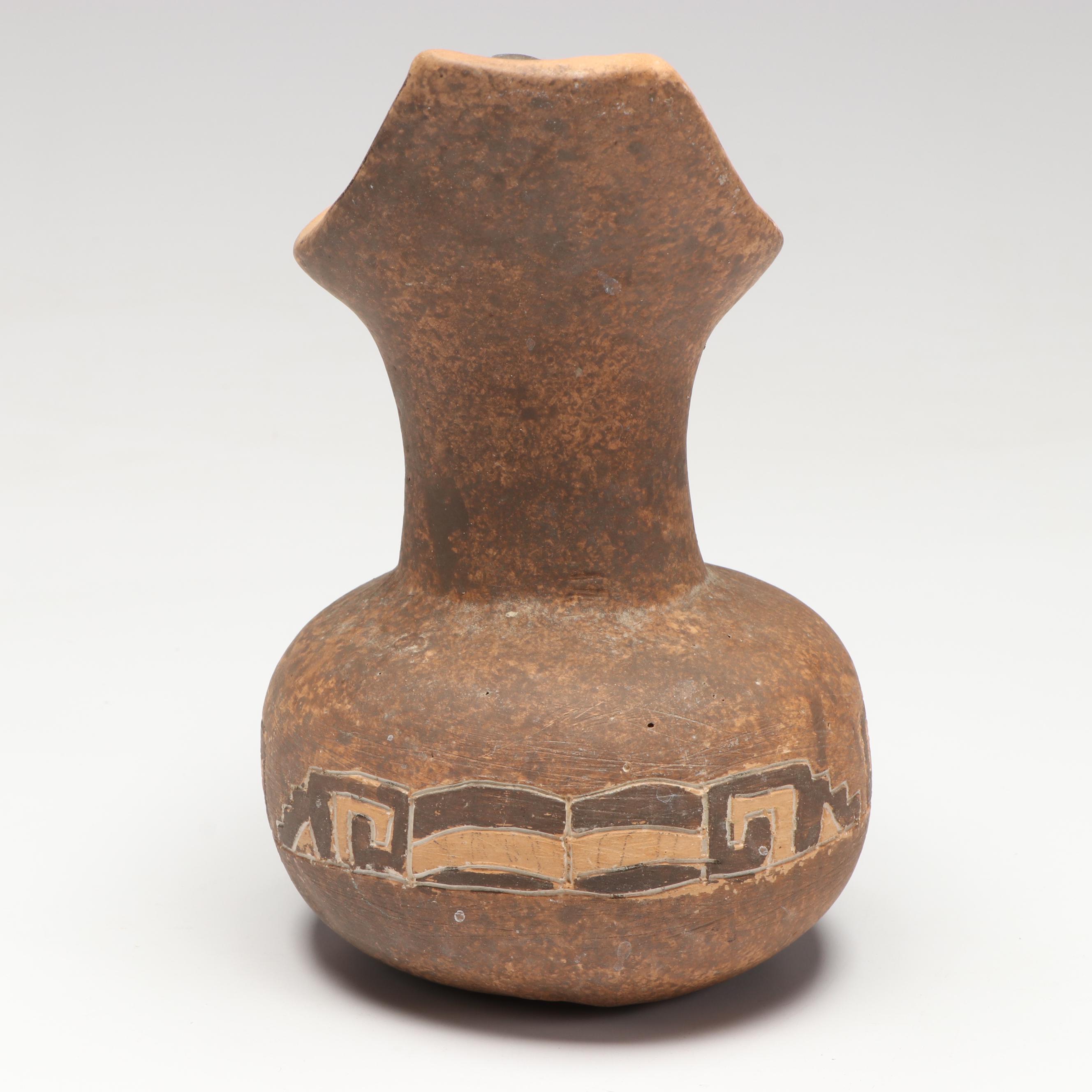 Ceramic Replica Toltec Warrior Statue with Aztec Style Jug