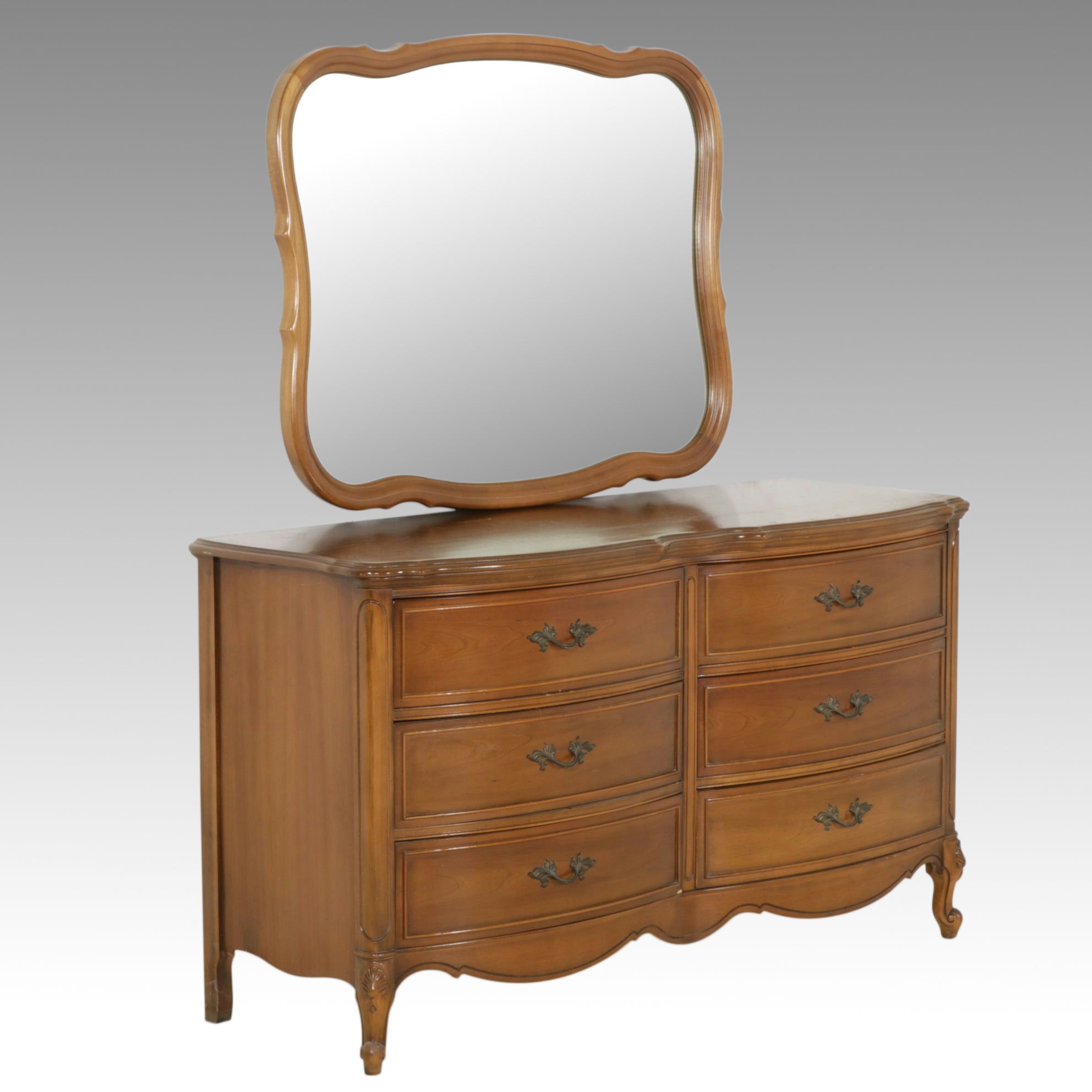 Dixie Furniture French Provincial Style Cherry Dresser and Mirror