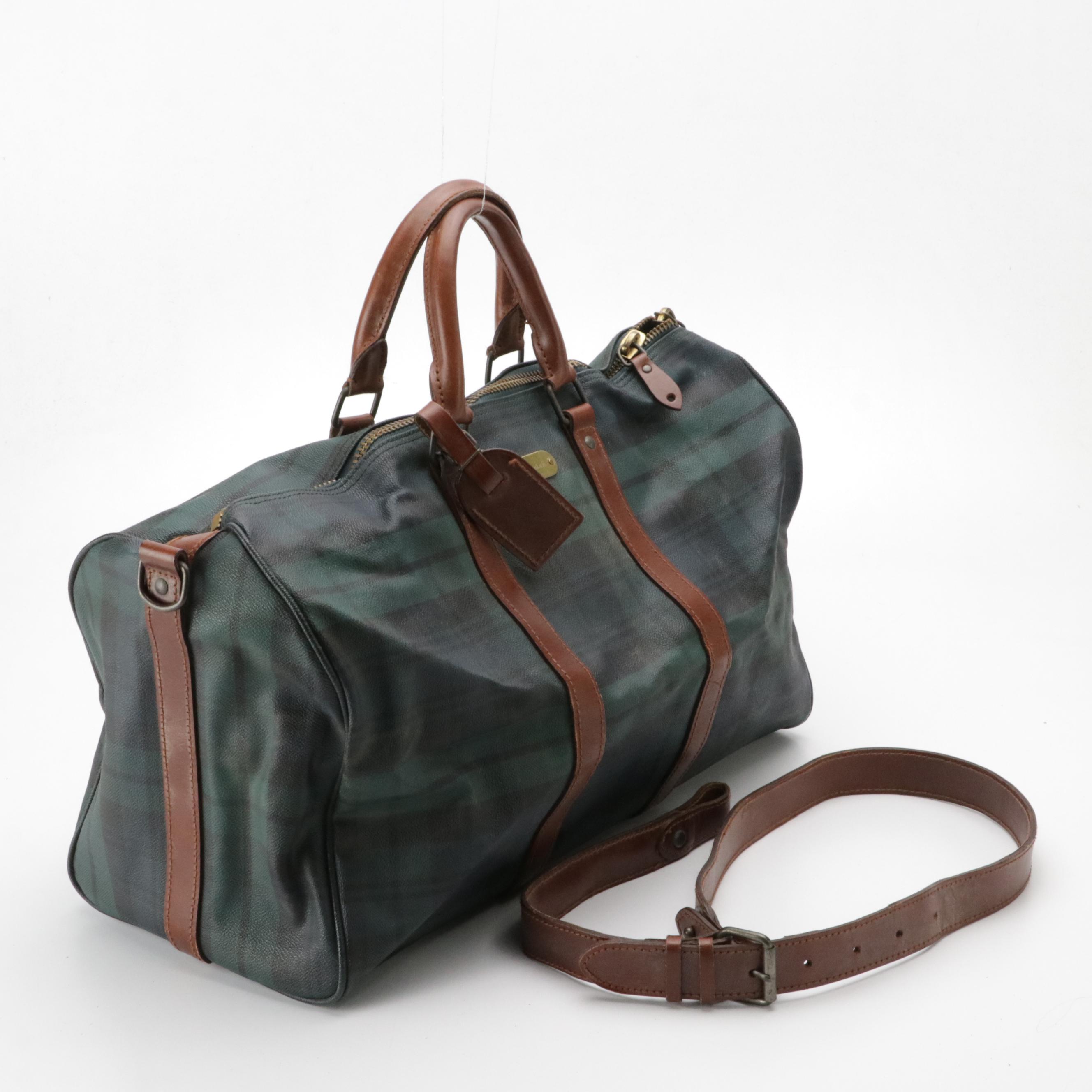 Polo Ralph Lauren Black Watch Boston Bag in Coated Canvas and Leather