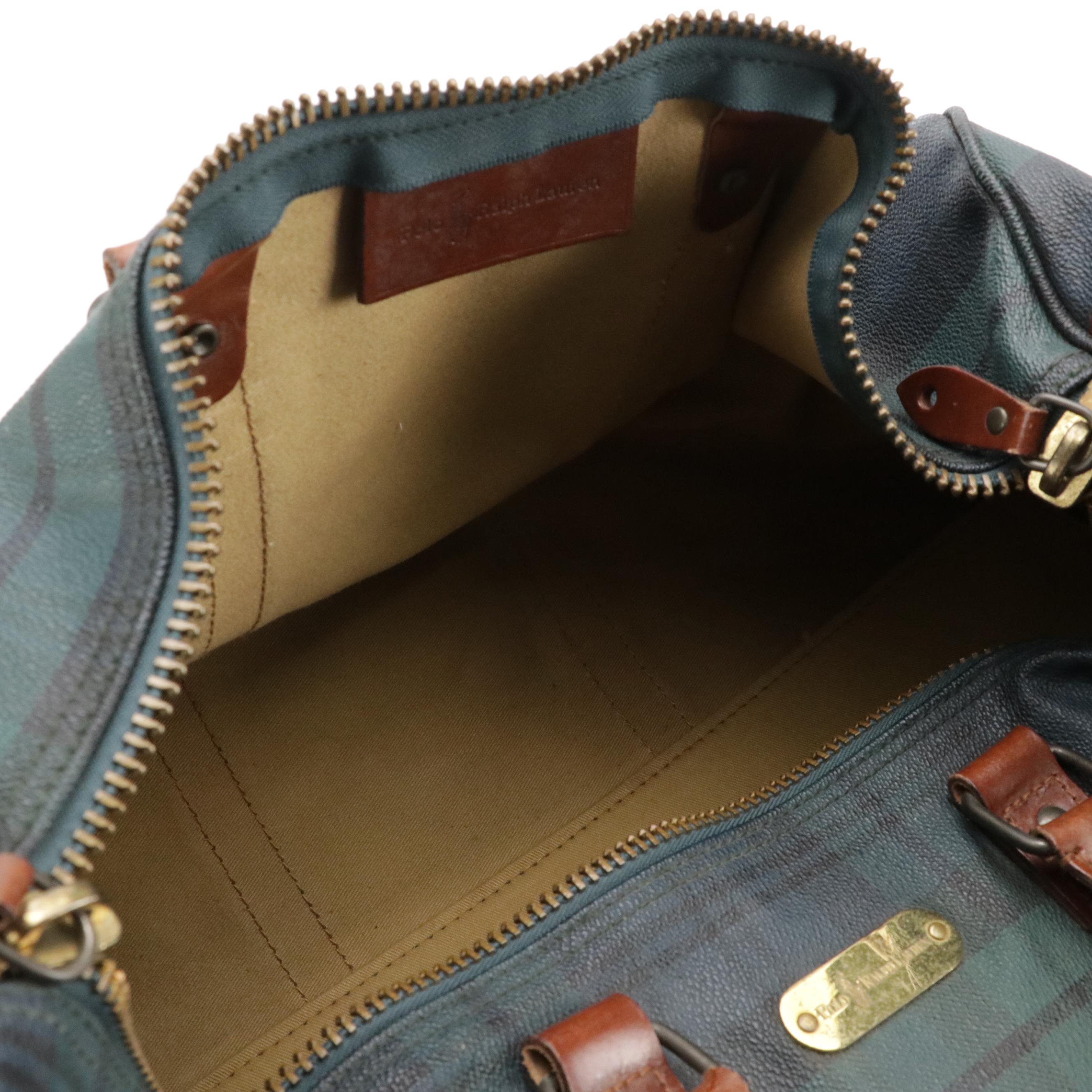 Polo Ralph Lauren Black Watch Boston Bag in Coated Canvas and Leather