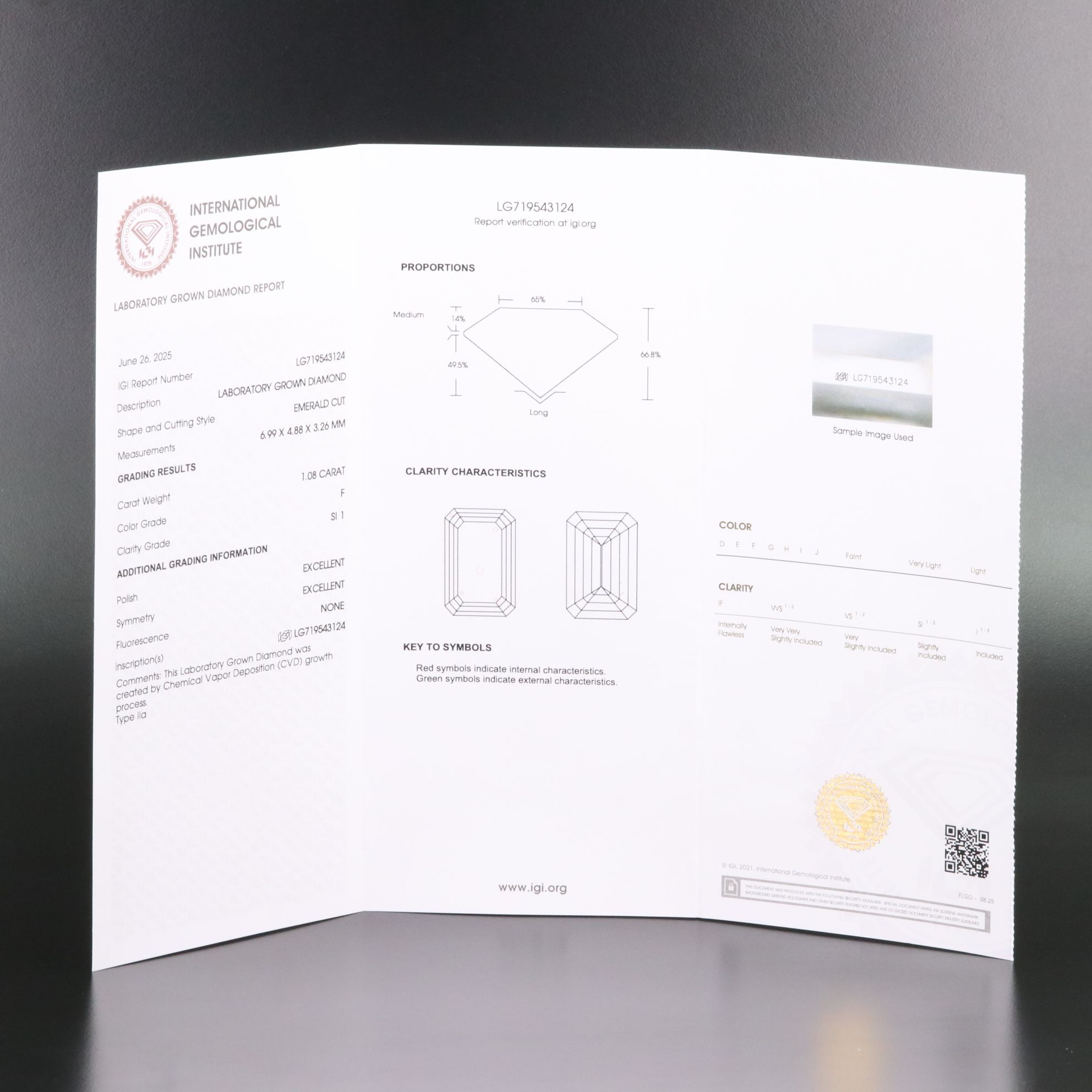 Loose 1.08 CT Lab Grown Diamond with IGI Report