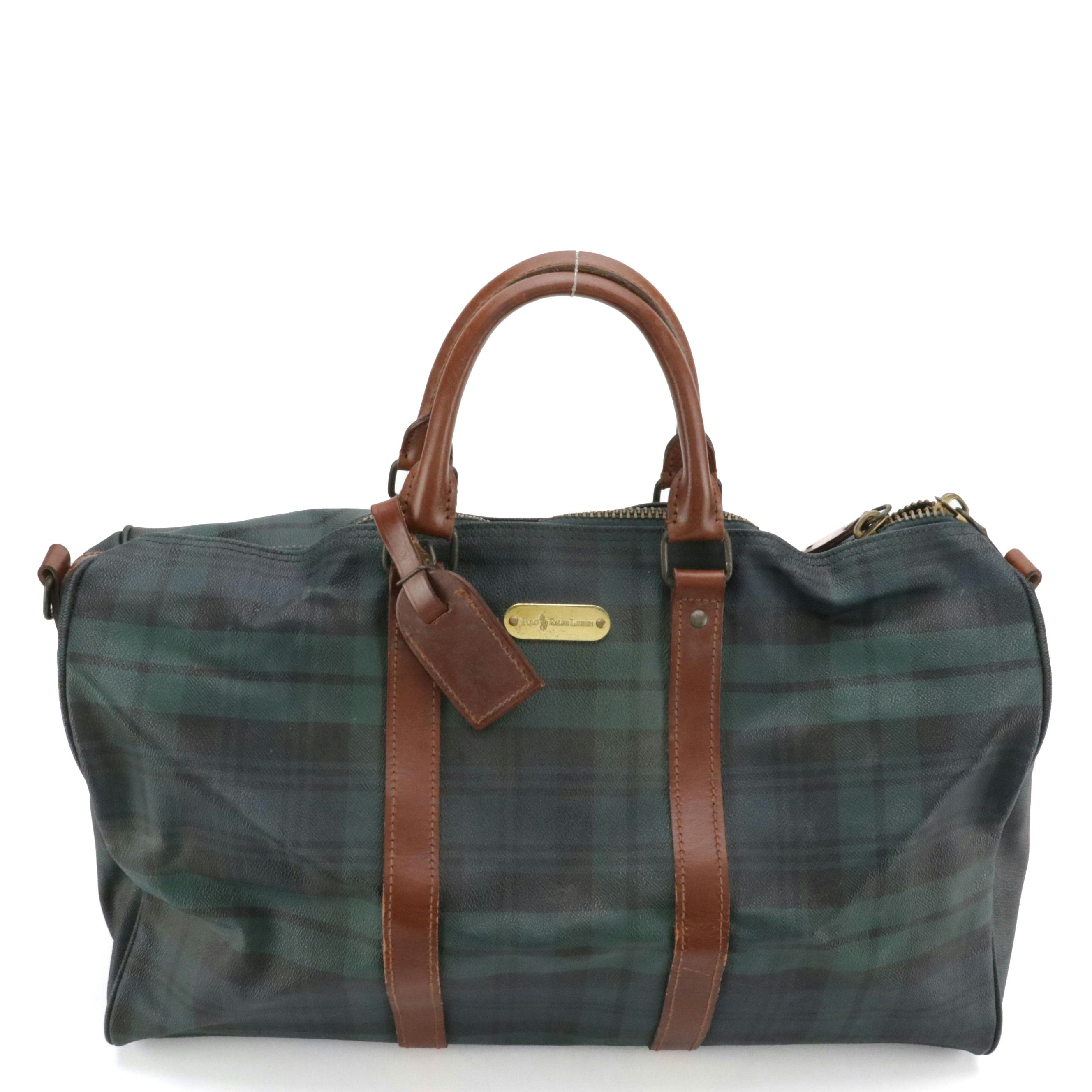 Polo Ralph Lauren Black Watch Boston Bag in Coated Canvas and Leather