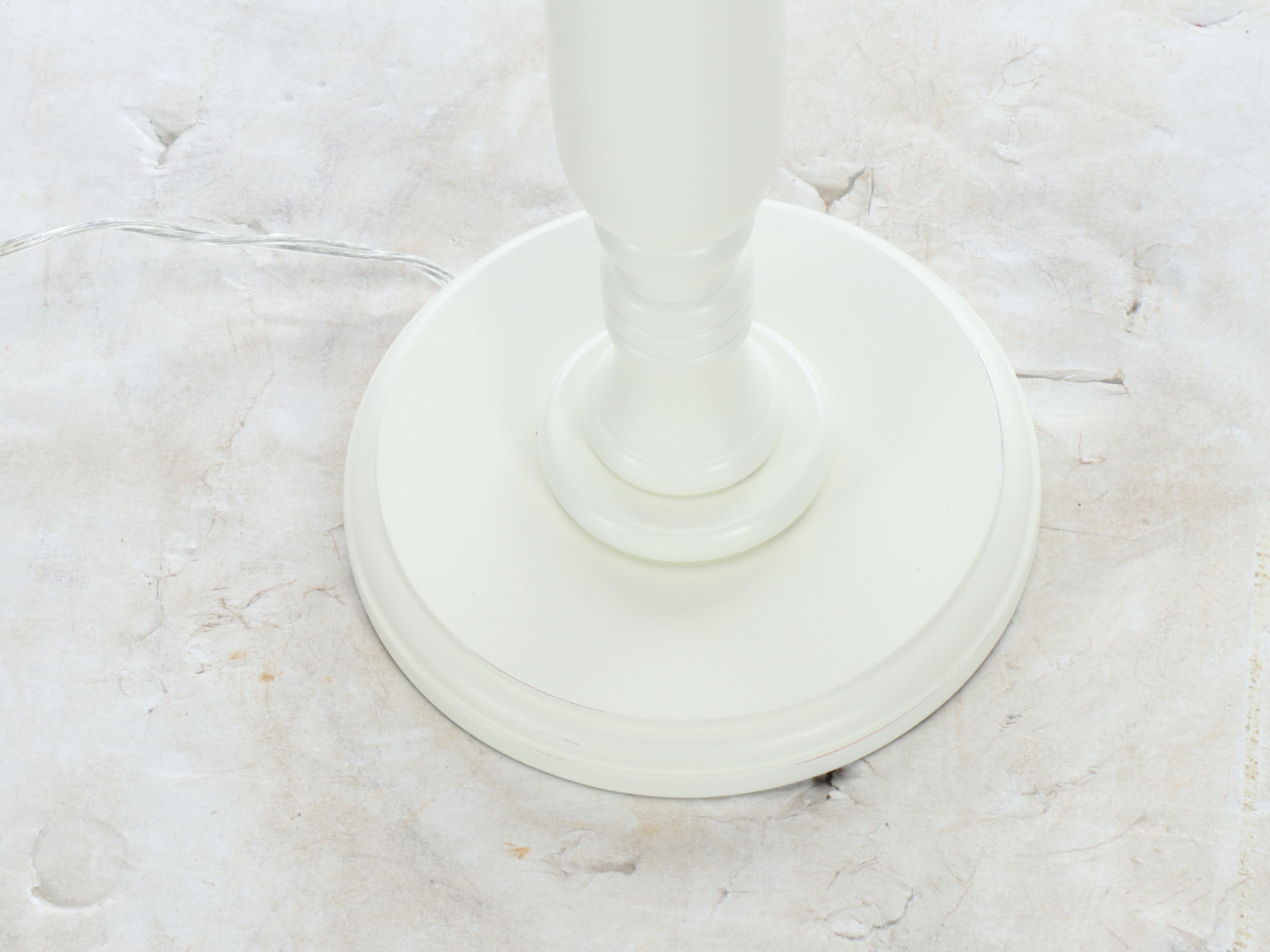 Ivory Painted Wood Floor Lamp with Pale Blue Silk Shade