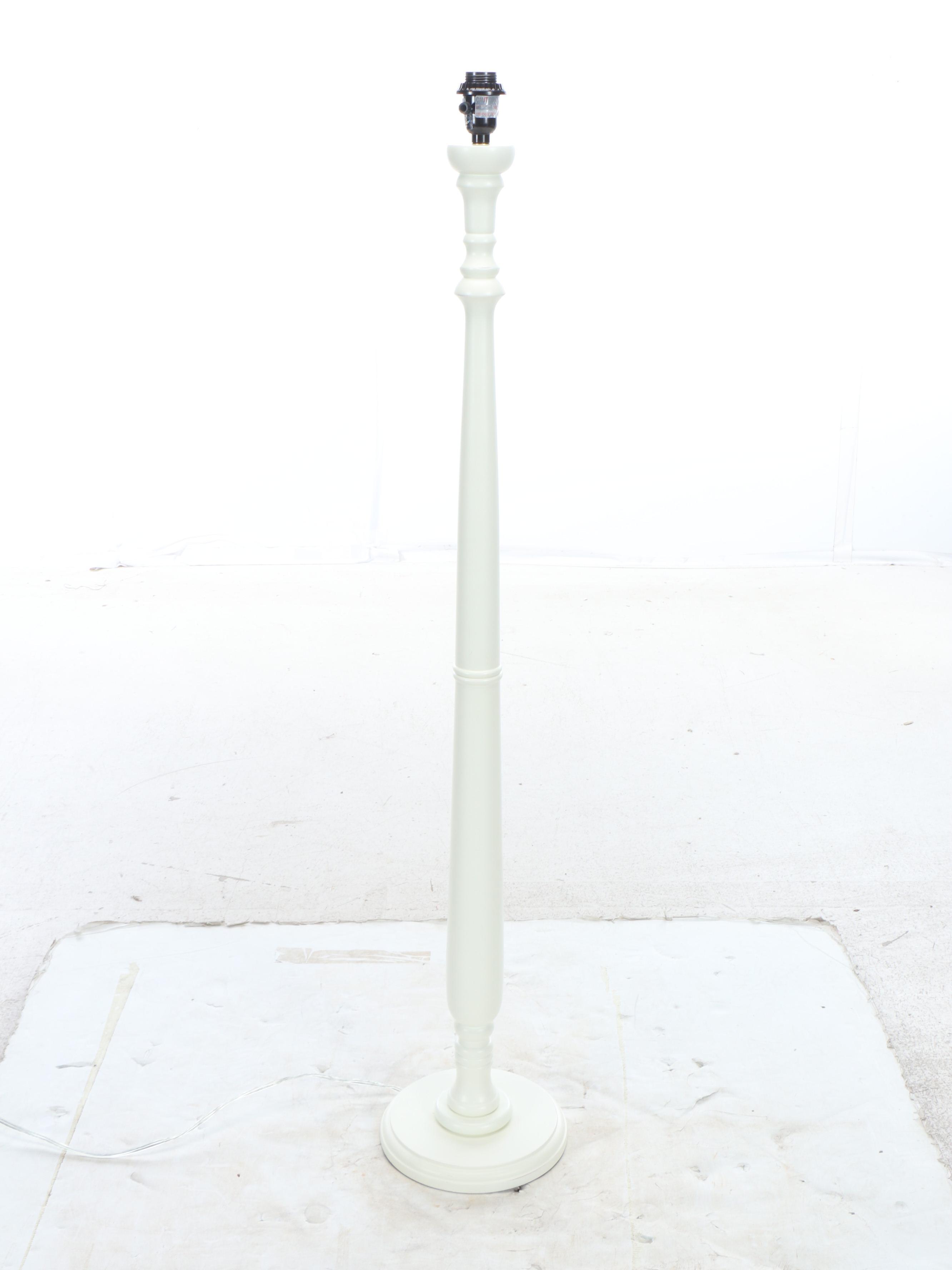 Ivory Painted Wood Floor Lamp with Pale Blue Silk Shade