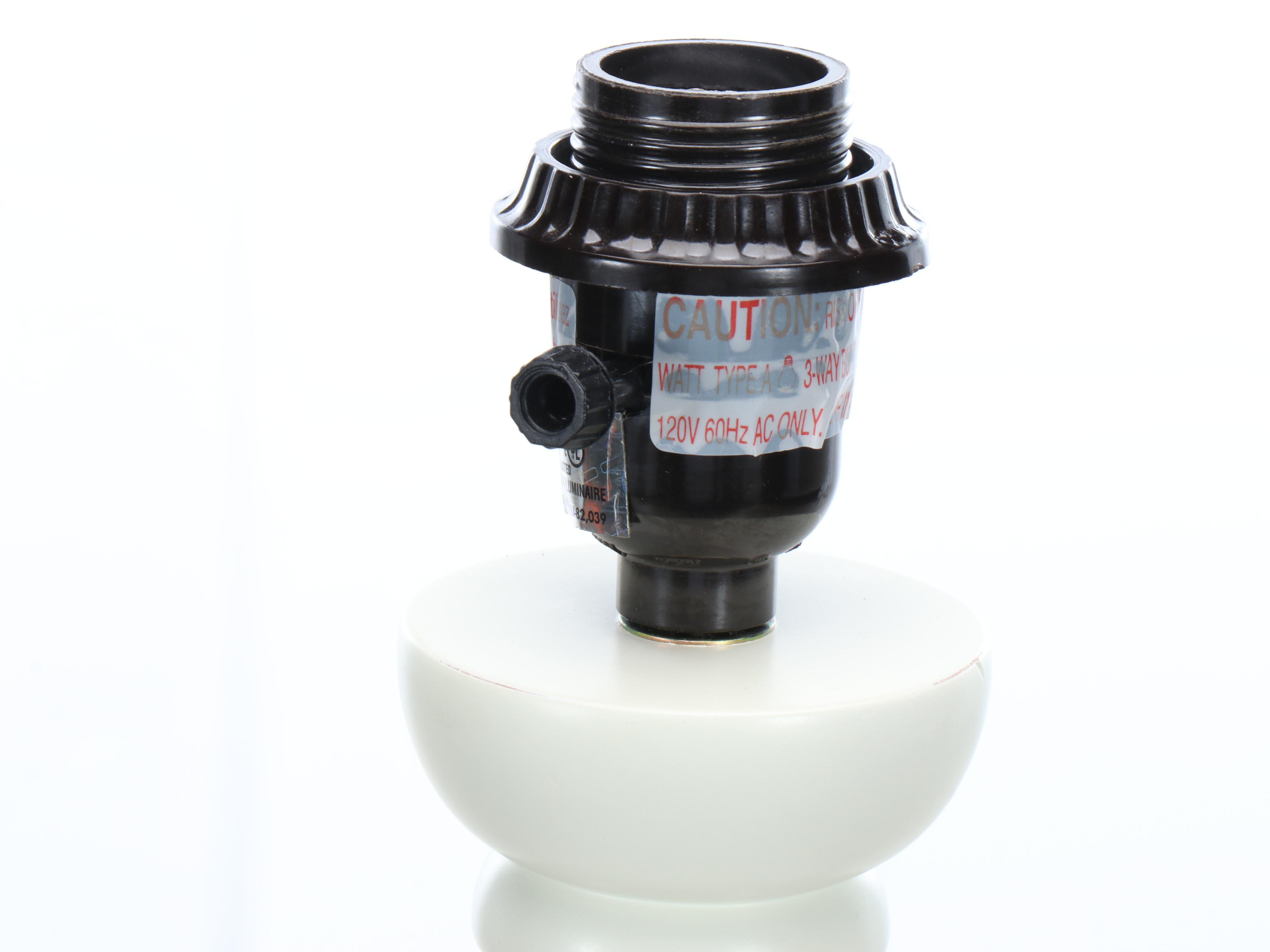 Ivory Painted Wood Floor Lamp with Pale Blue Silk Shade