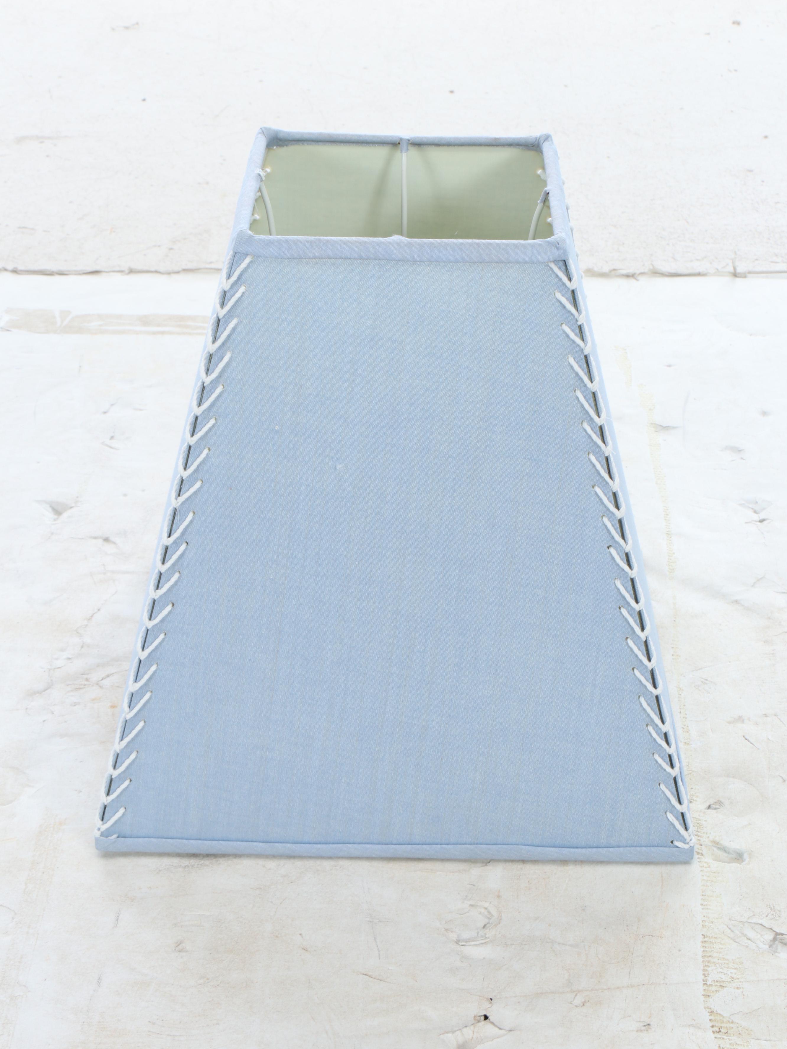 Ivory Painted Wood Floor Lamp with Pale Blue Silk Shade