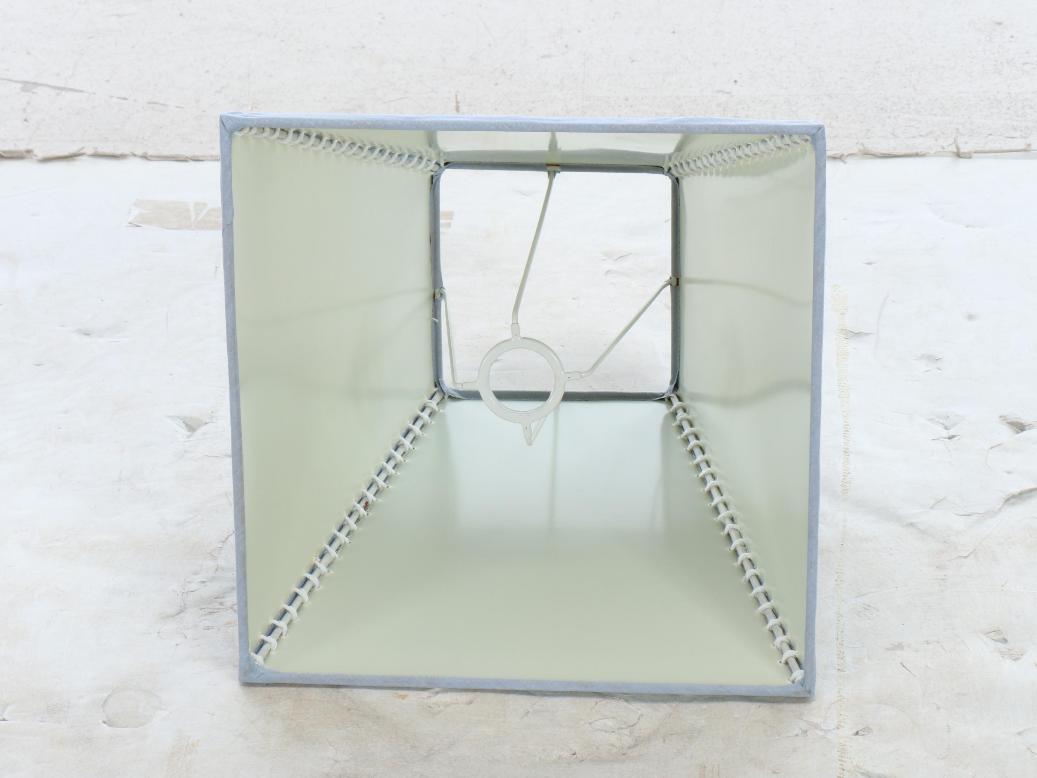 Ivory Painted Wood Floor Lamp with Pale Blue Silk Shade