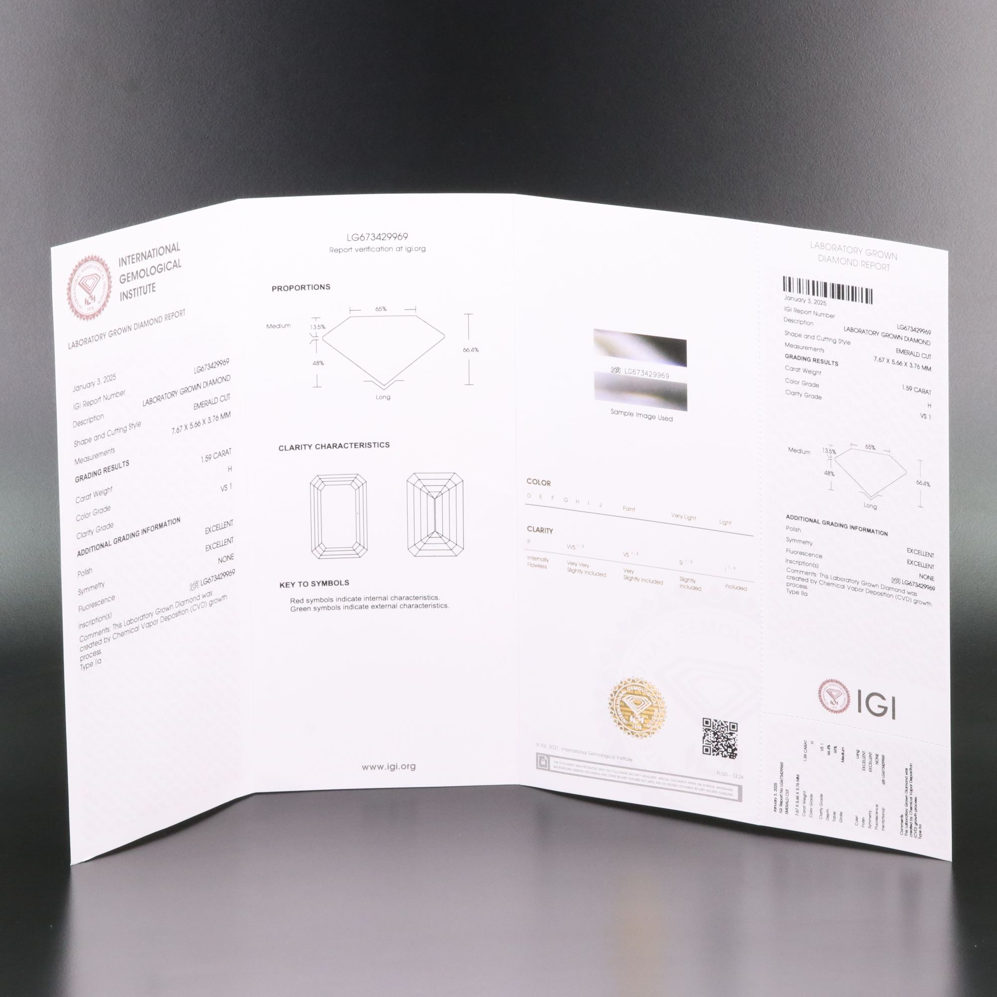 Loose 1.59 CT Lab Grown Diamond with IGI Report