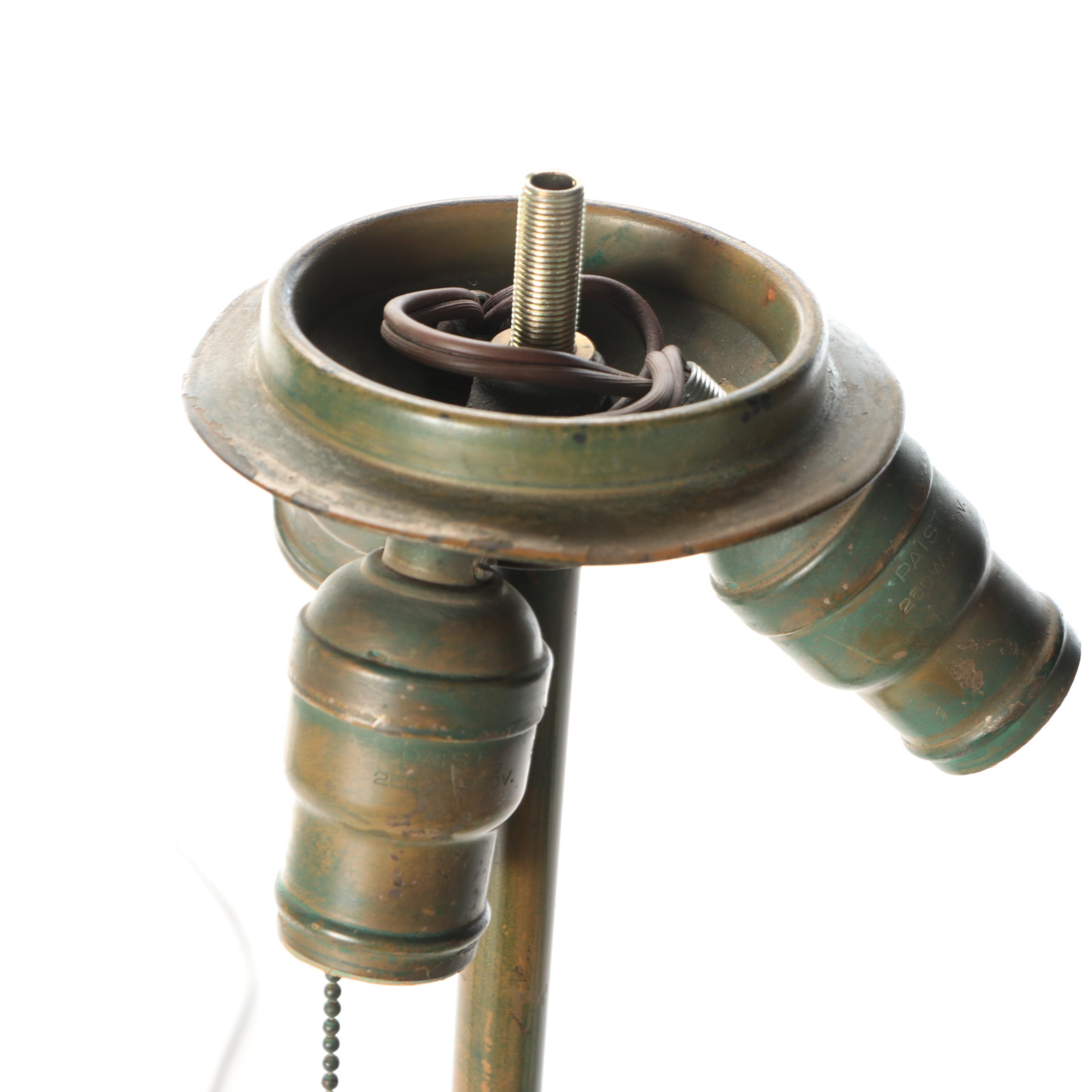 Art Nouveau Style Antiqued Metal Table Lamp with Slag Glass Shade, 20th Century