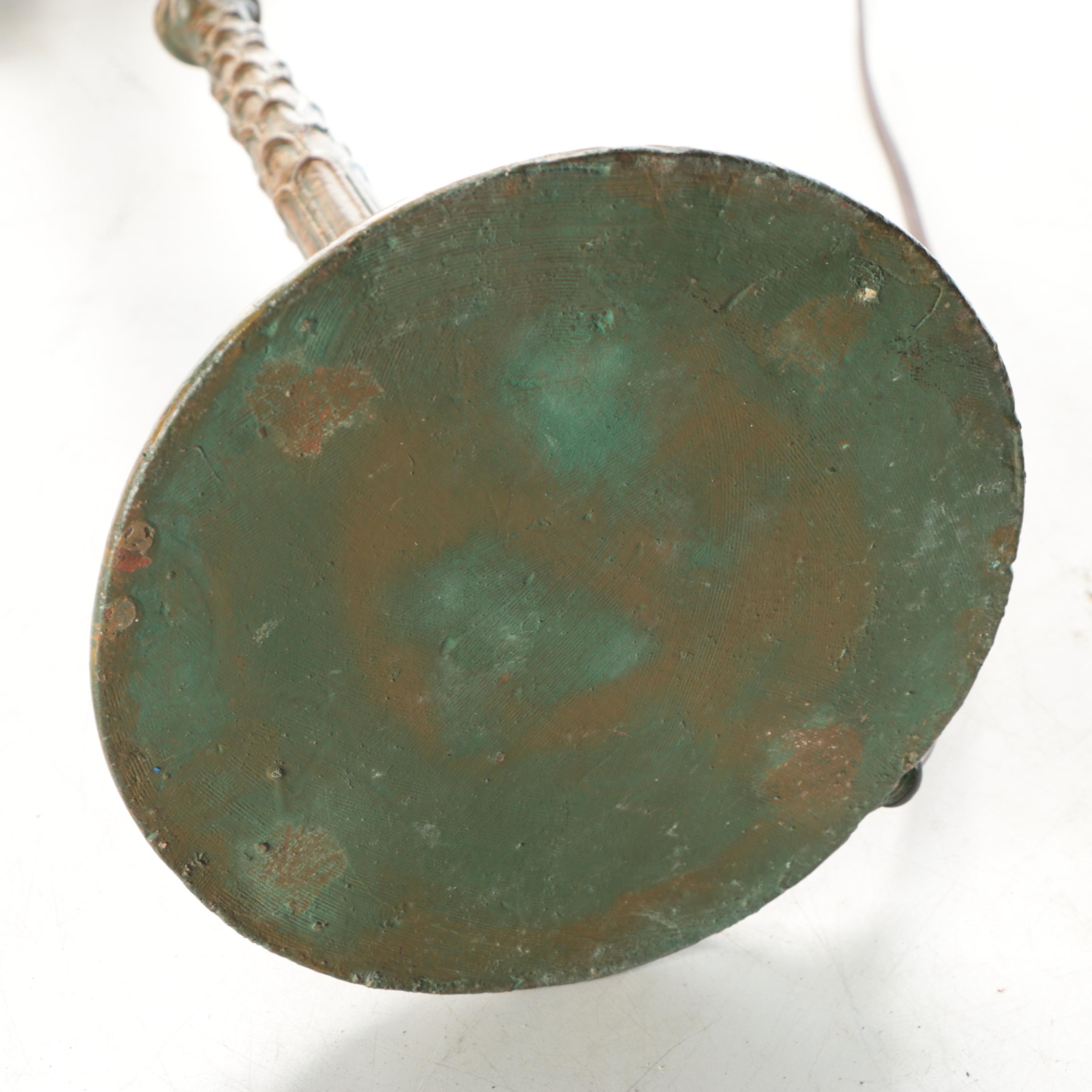 Art Nouveau Style Antiqued Metal Table Lamp with Slag Glass Shade, 20th Century