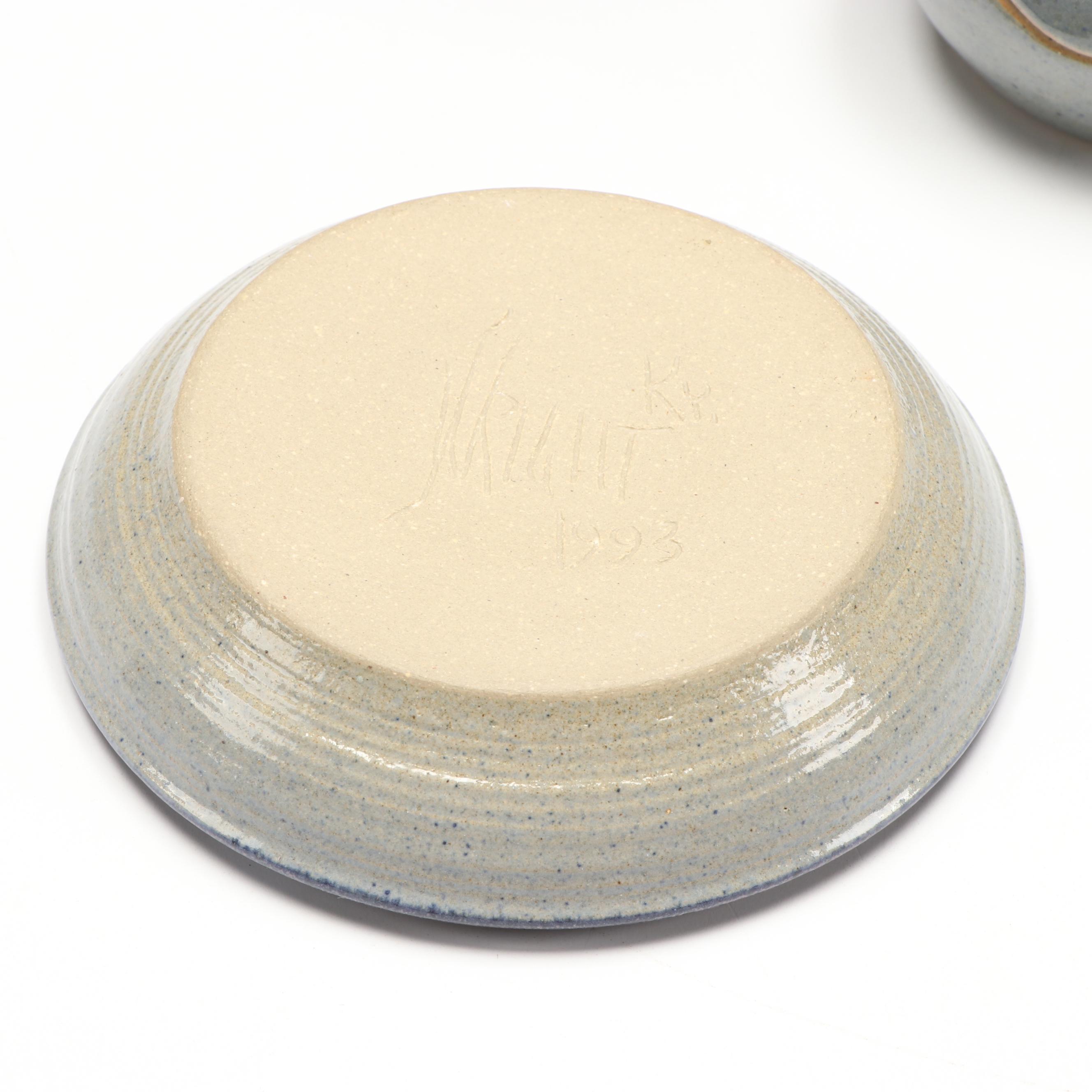 Artist Signed Ceramic Pitcher, Censer, and Candle Holders