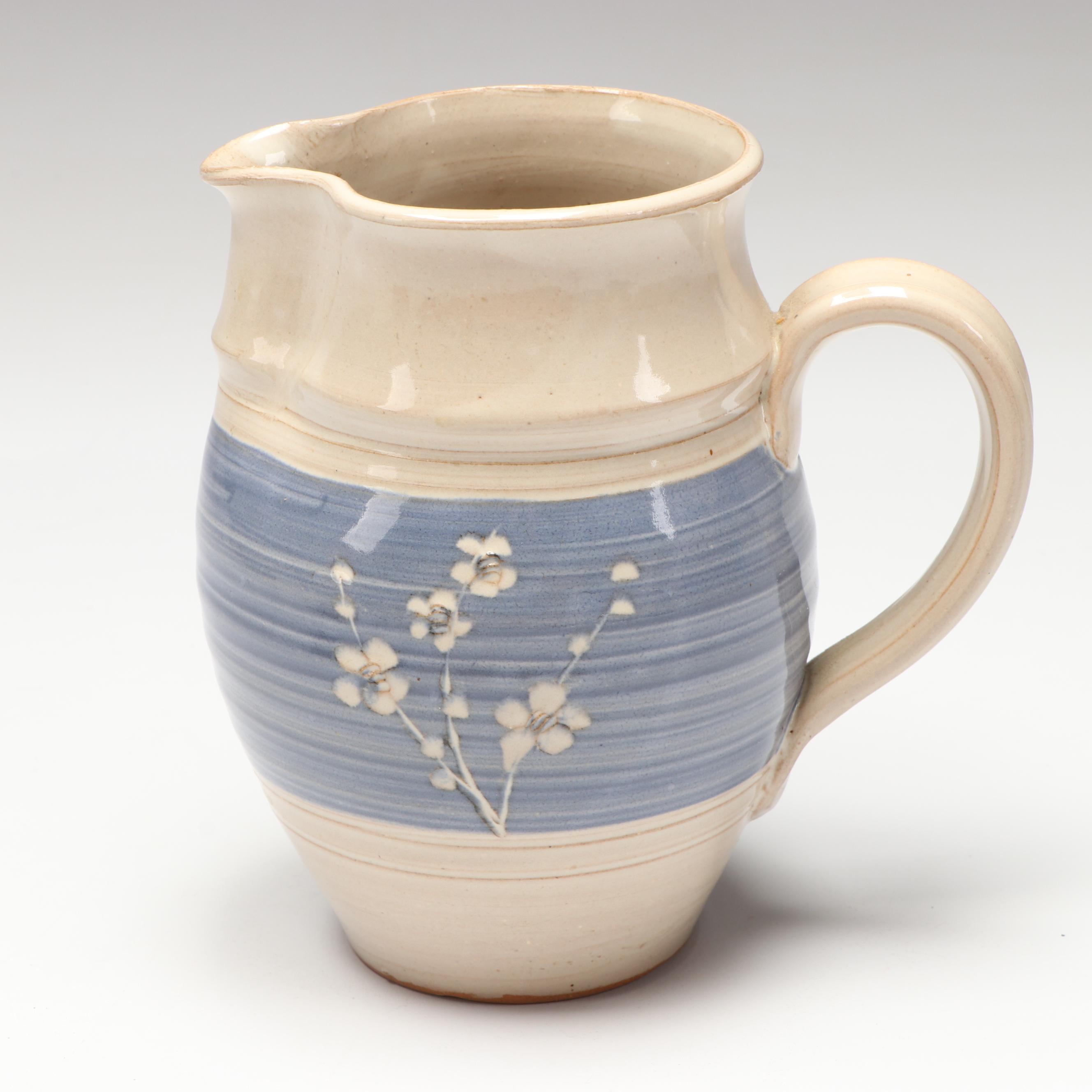 Artist Signed Ceramic Pitcher, Censer, and Candle Holders