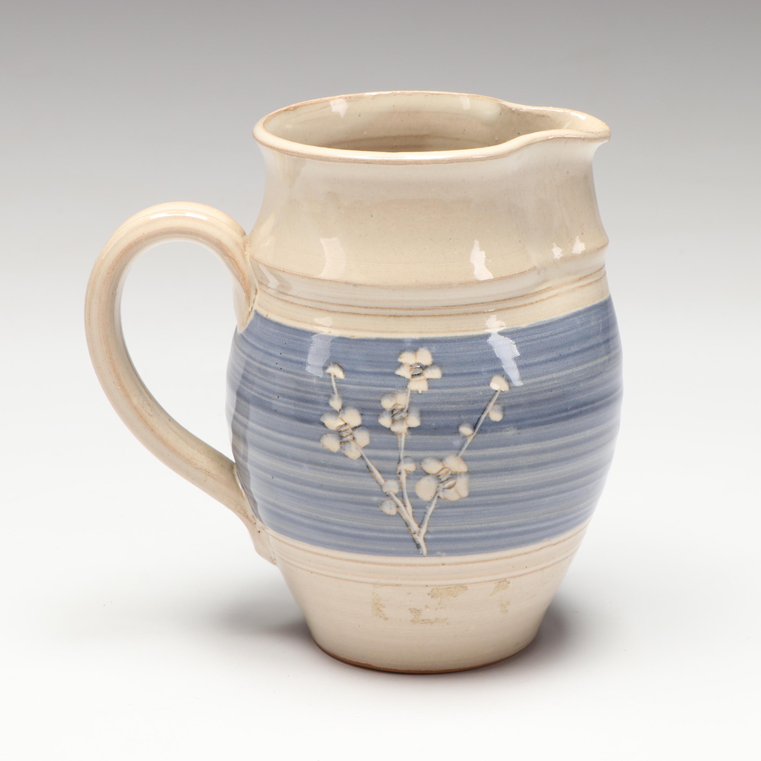 Artist Signed Ceramic Pitcher, Censer, and Candle Holders