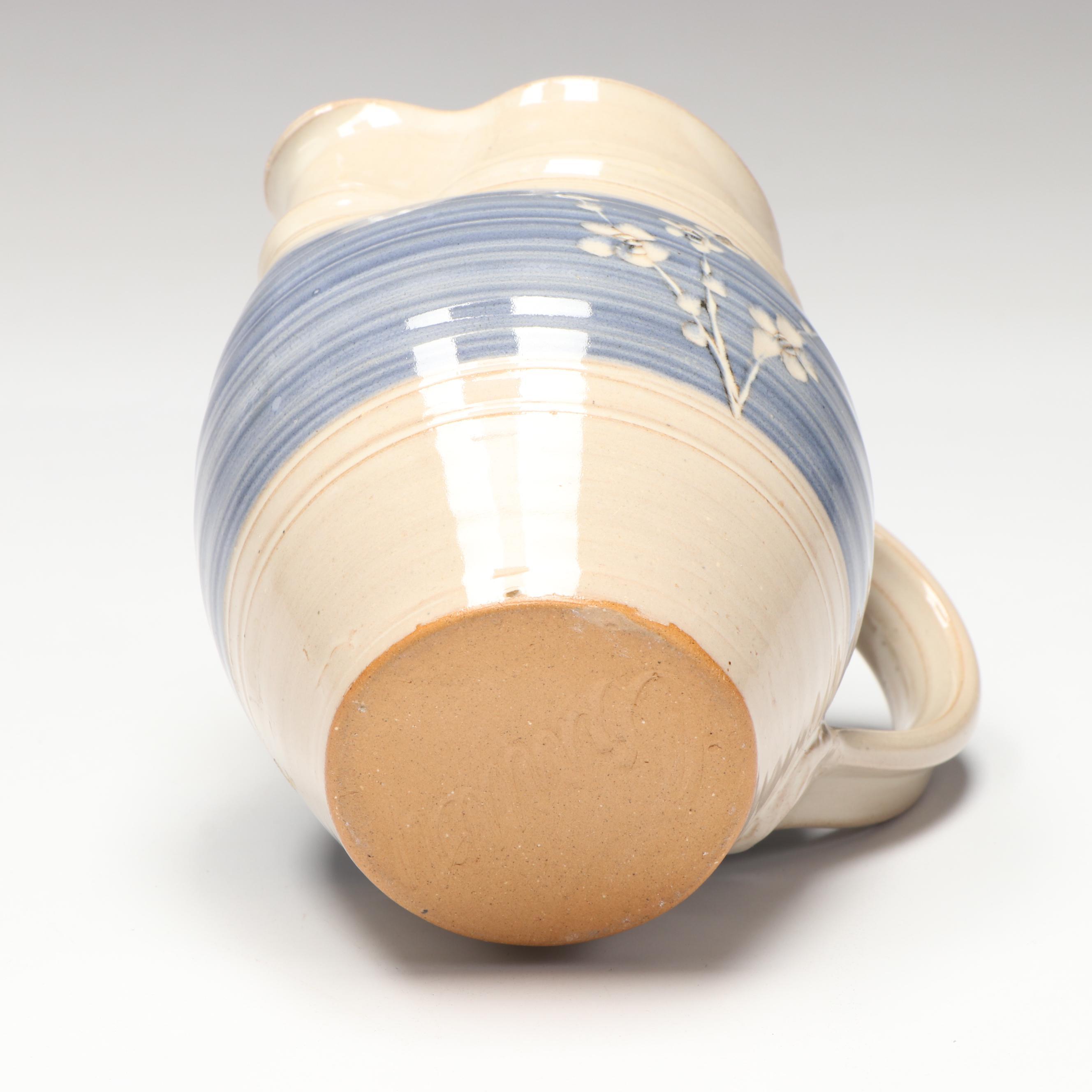 Artist Signed Ceramic Pitcher, Censer, and Candle Holders