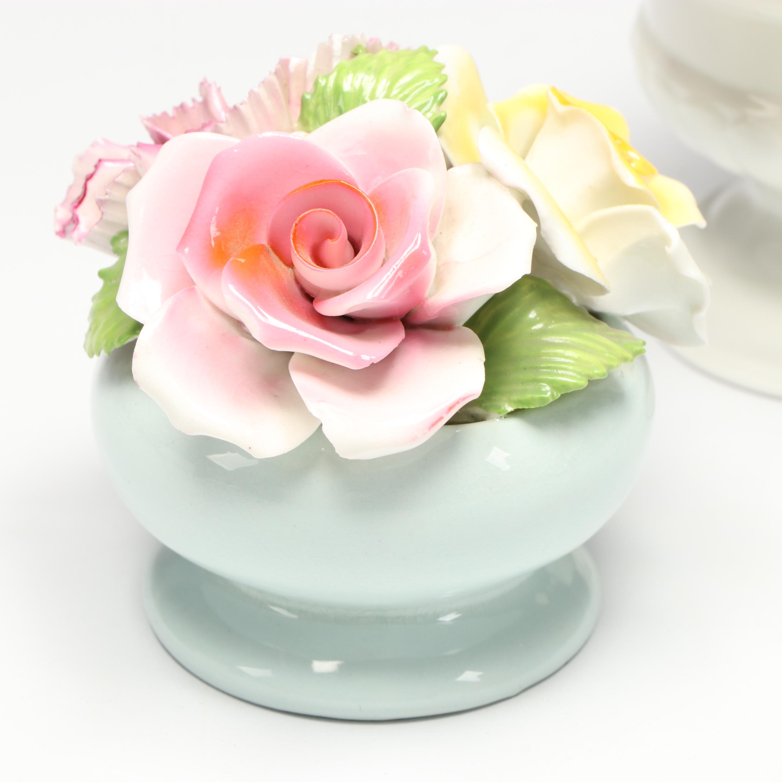 Aynsley "Urn with Assorted Flowers" and Thorley Bone China Floral Figures