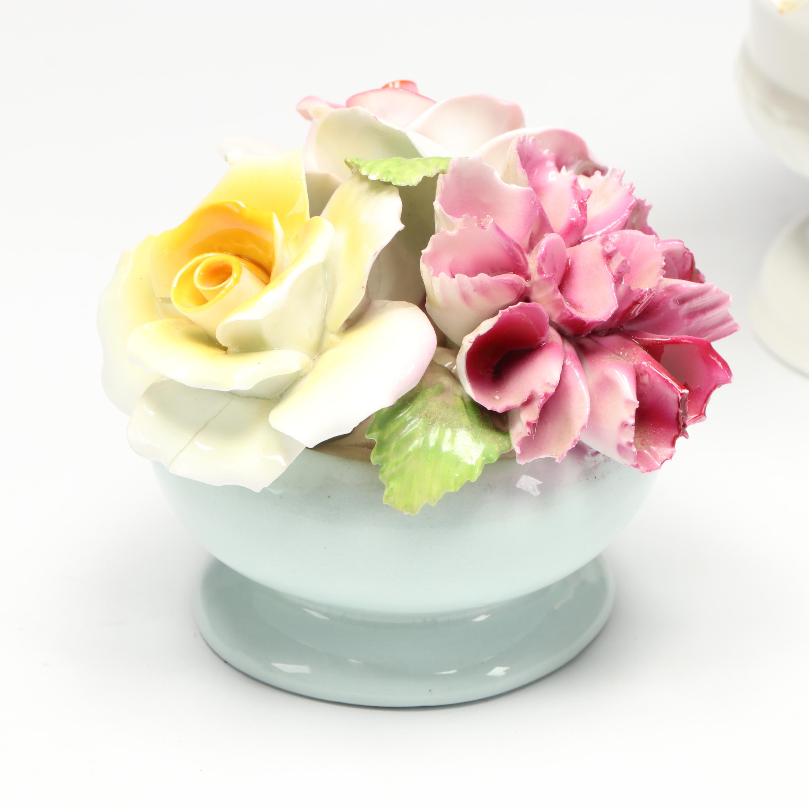 Aynsley "Urn with Assorted Flowers" and Thorley Bone China Floral Figures