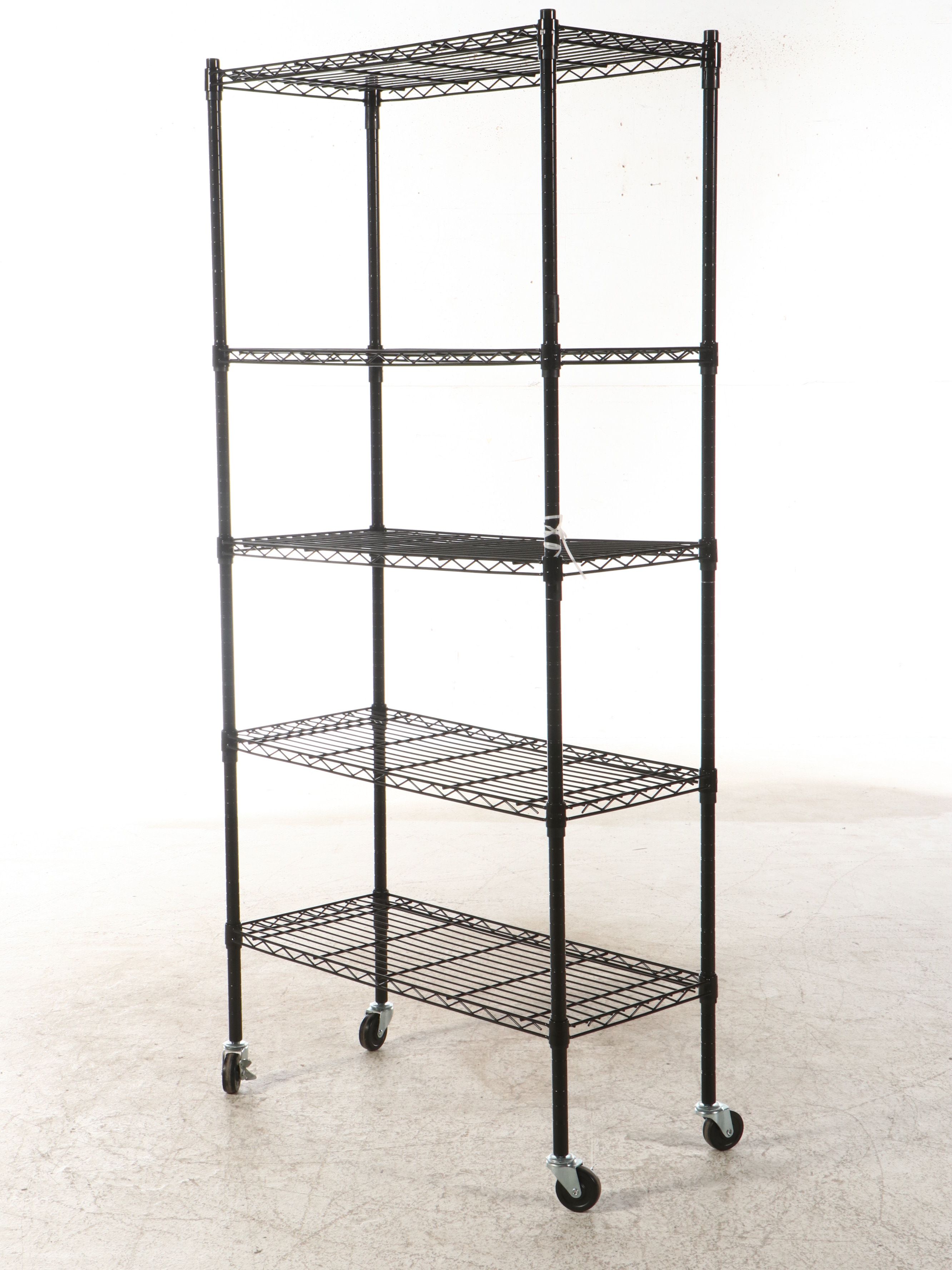 Pair of Black Commercial Wire Shelving Units with Casters