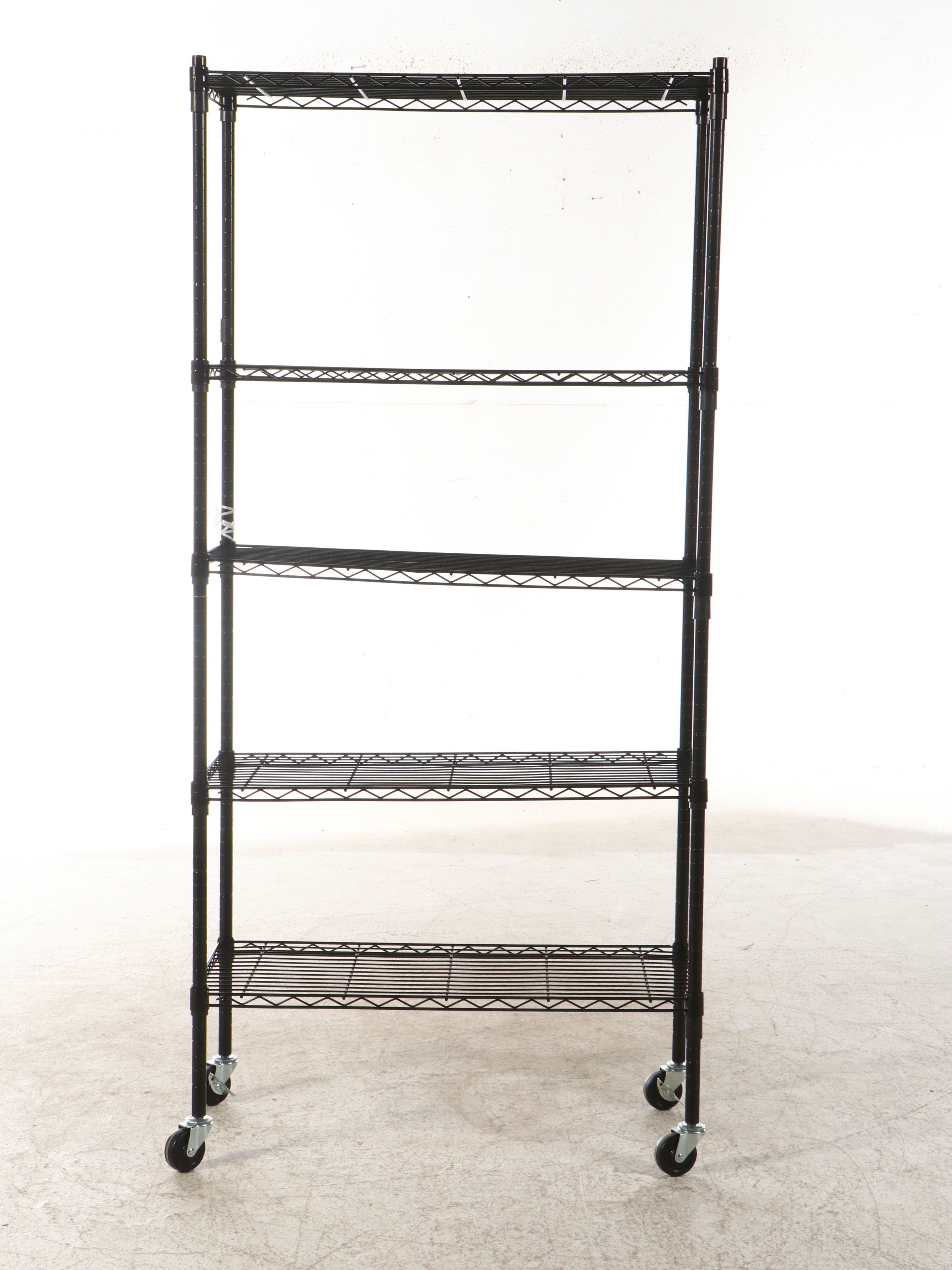 Pair of Black Commercial Wire Shelving Units with Casters