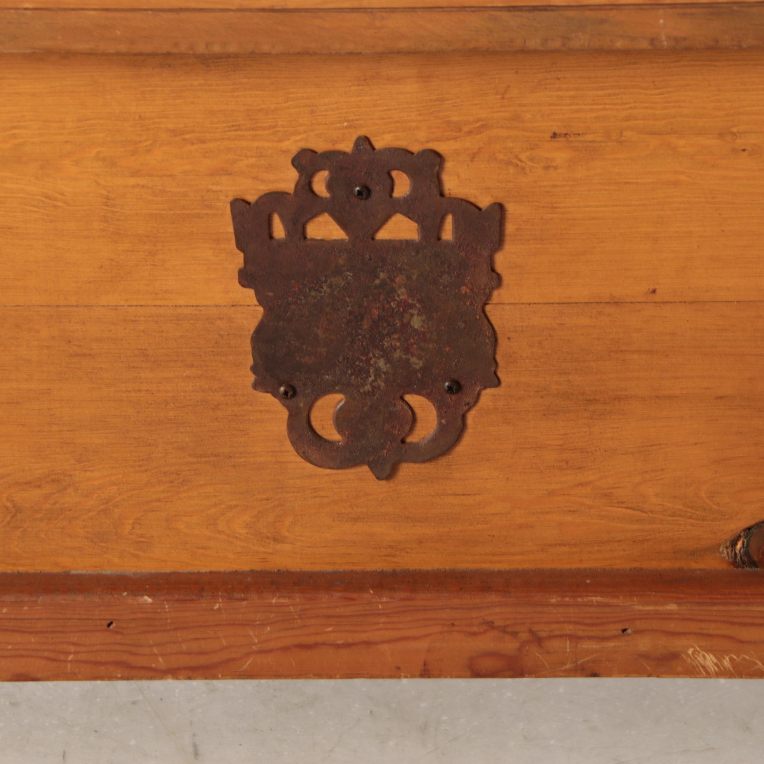 Spanish Colonial Style Wooden Storage Trunk with Hand-Forged Iron Hardware