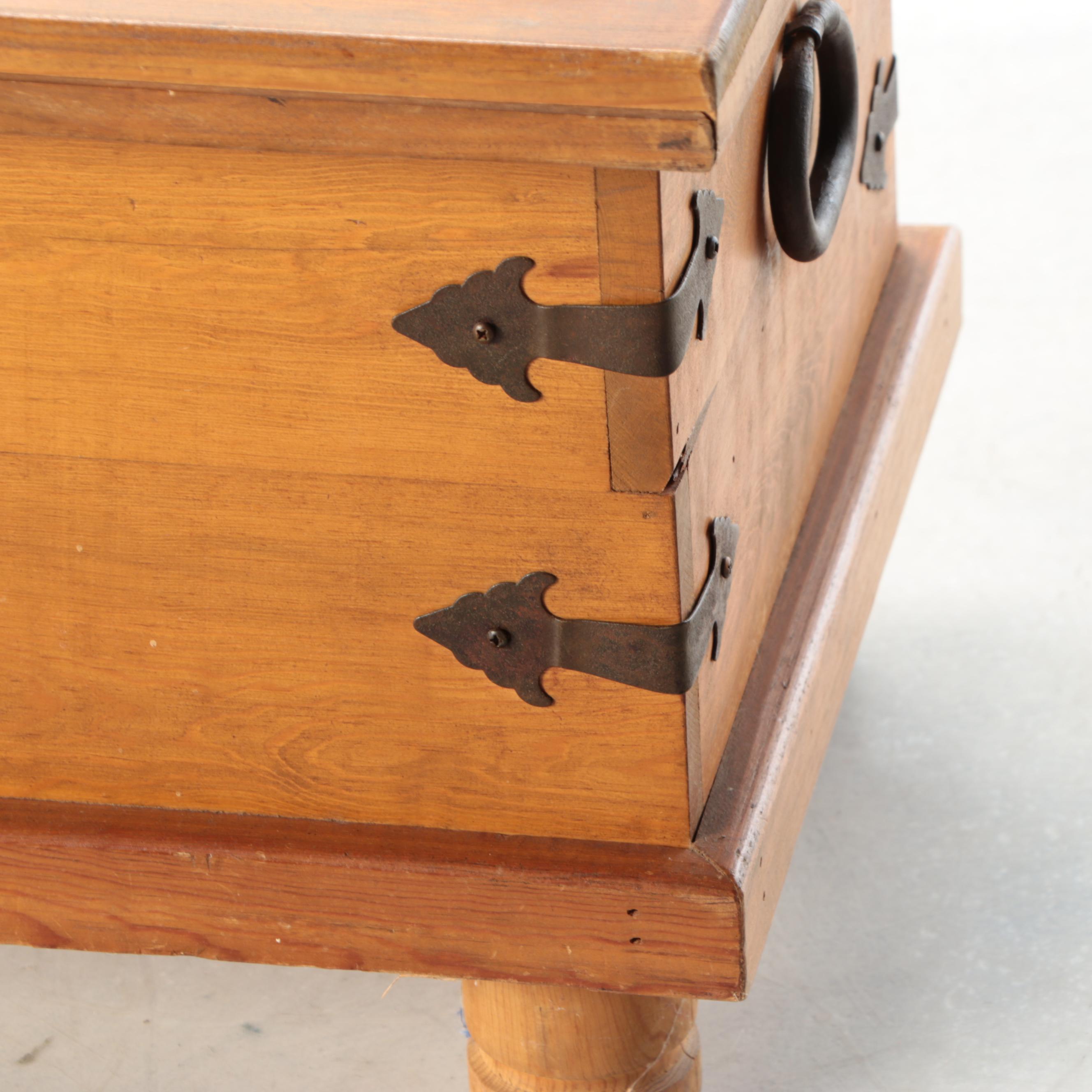 Spanish Colonial Style Wooden Storage Trunk with Hand-Forged Iron Hardware