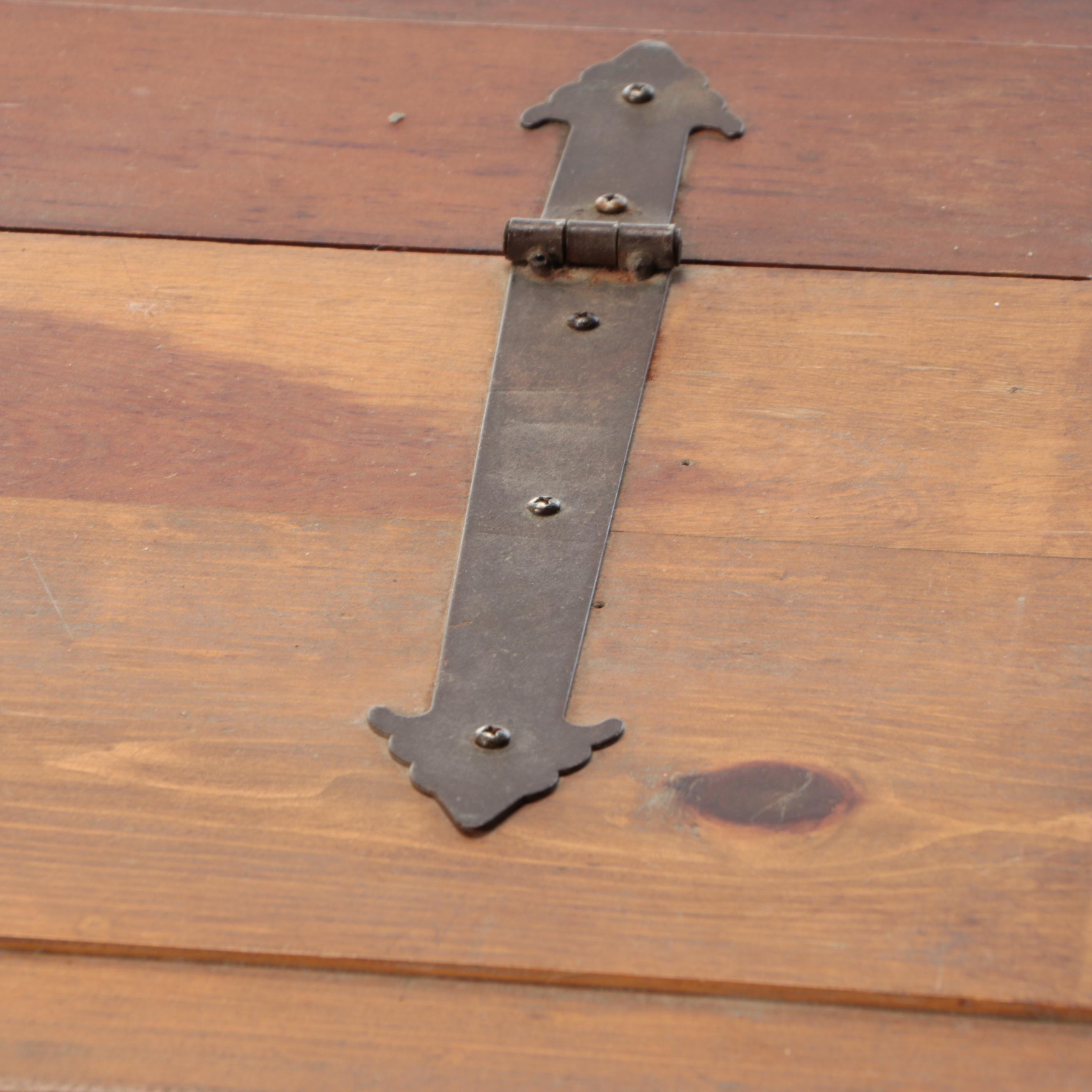 Spanish Colonial Style Wooden Storage Trunk with Hand-Forged Iron Hardware