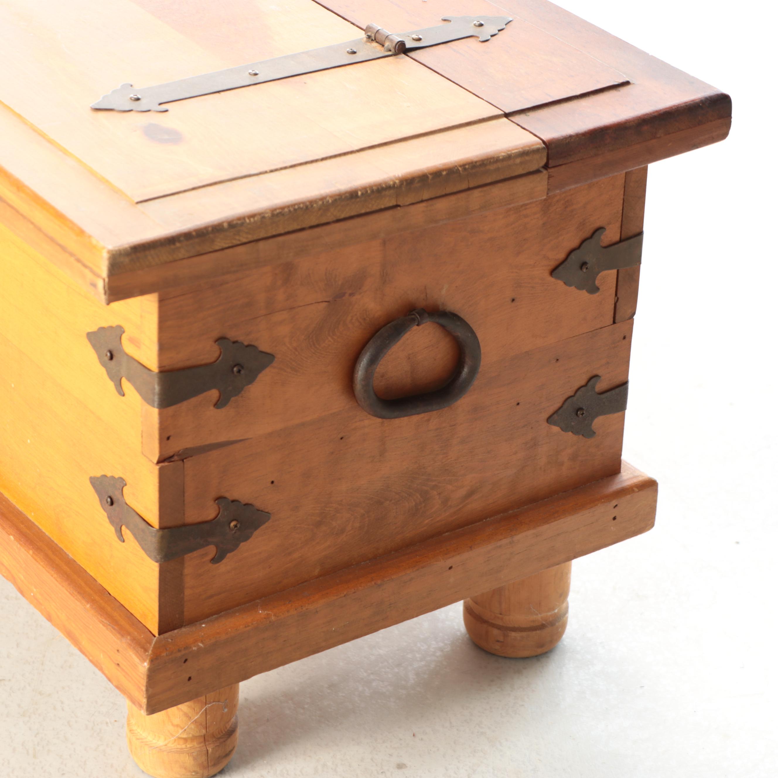 Spanish Colonial Style Wooden Storage Trunk with Hand-Forged Iron Hardware