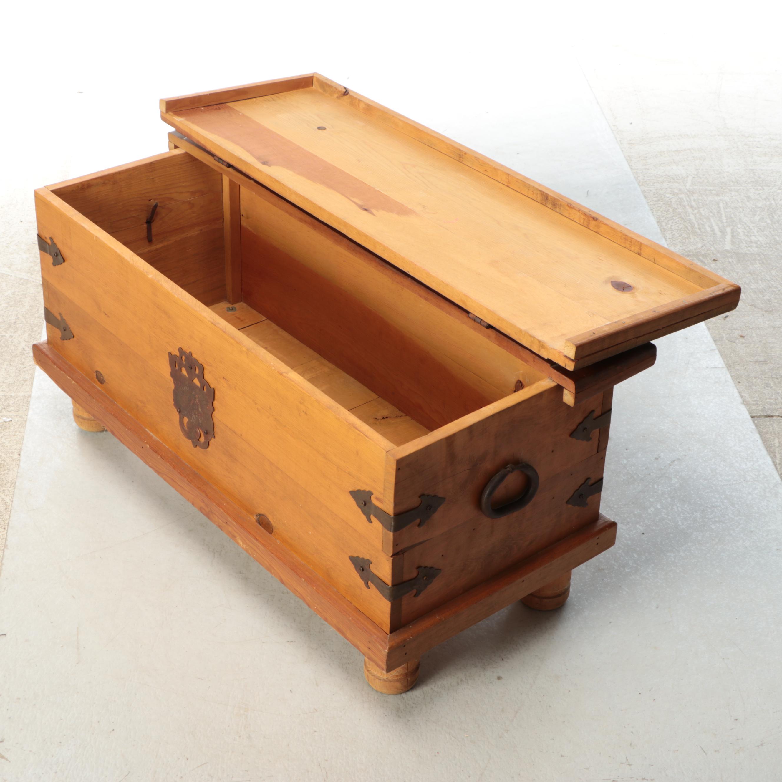 Spanish Colonial Style Wooden Storage Trunk with Hand-Forged Iron Hardware
