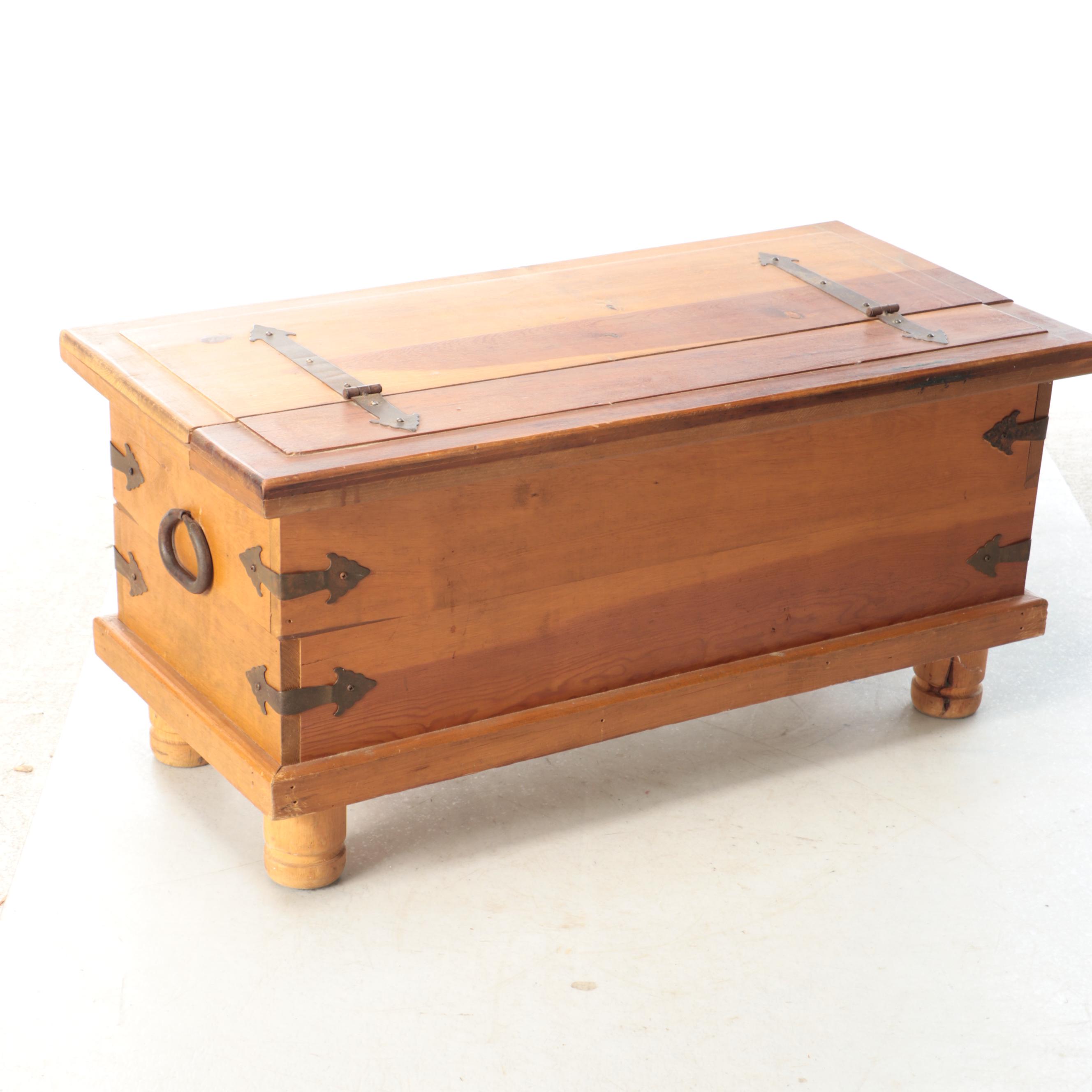 Spanish Colonial Style Wooden Storage Trunk with Hand-Forged Iron Hardware