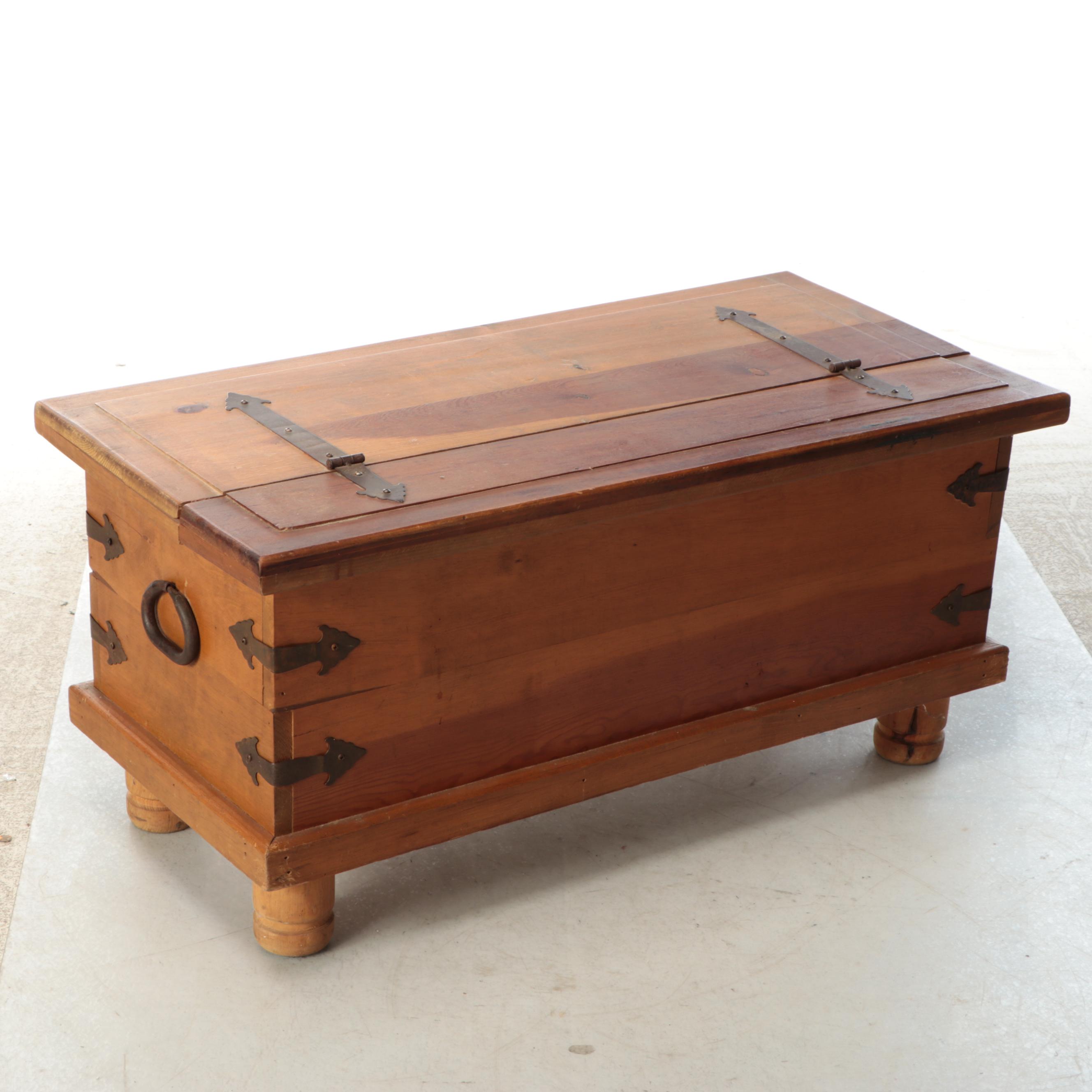 Spanish Colonial Style Wooden Storage Trunk with Hand-Forged Iron Hardware