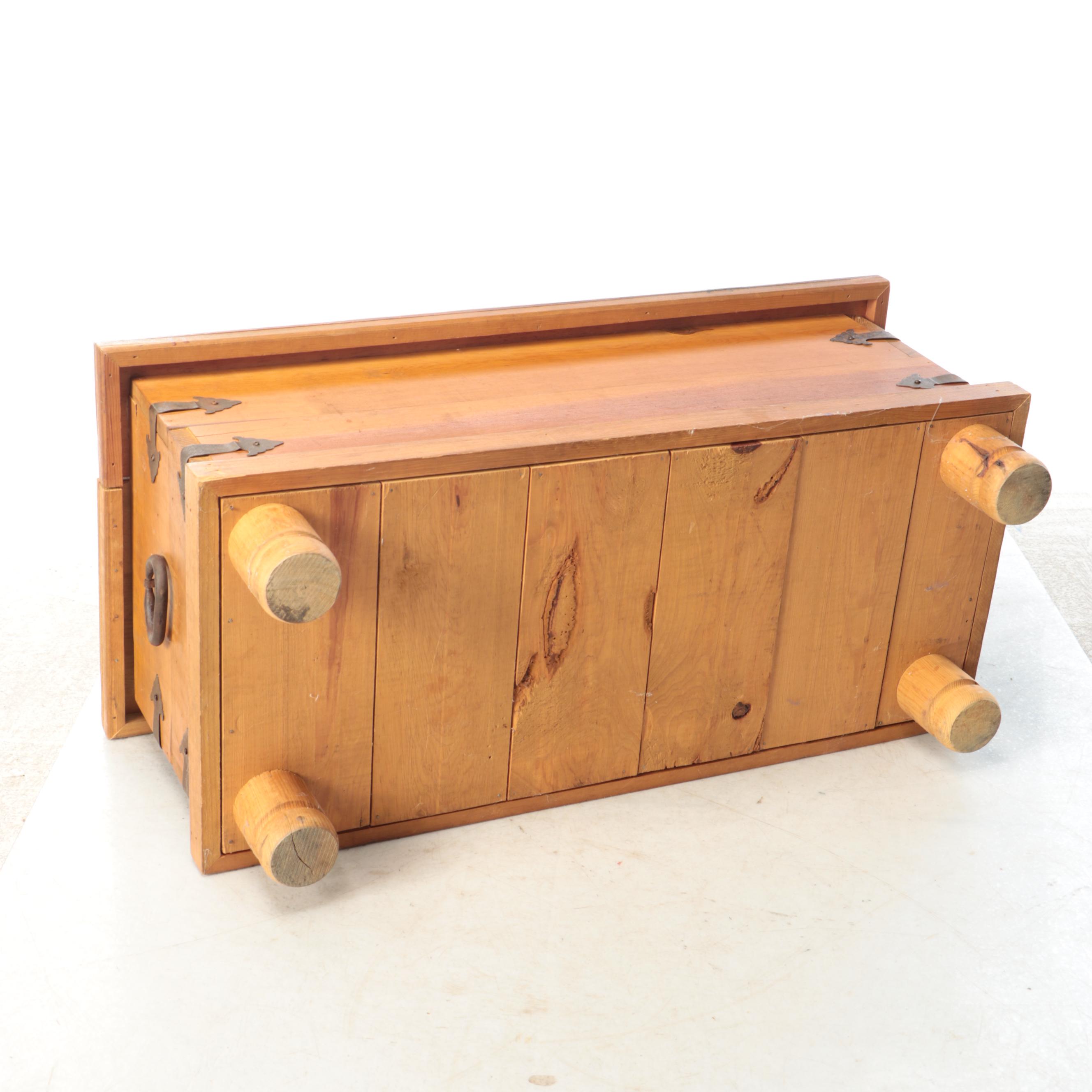 Spanish Colonial Style Wooden Storage Trunk with Hand-Forged Iron Hardware