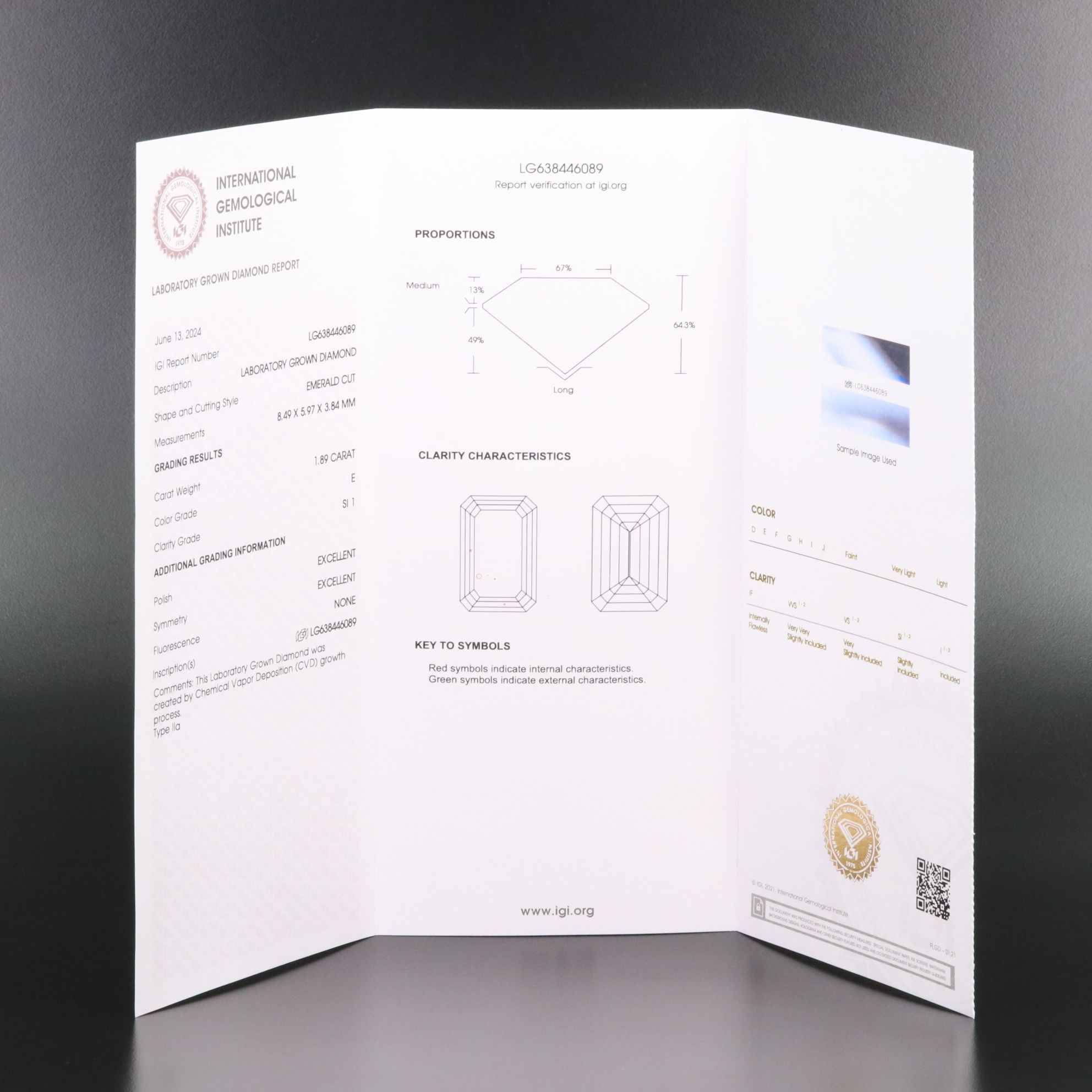 Loose 1.89 CT Lab Grown Diamond with IGI Report