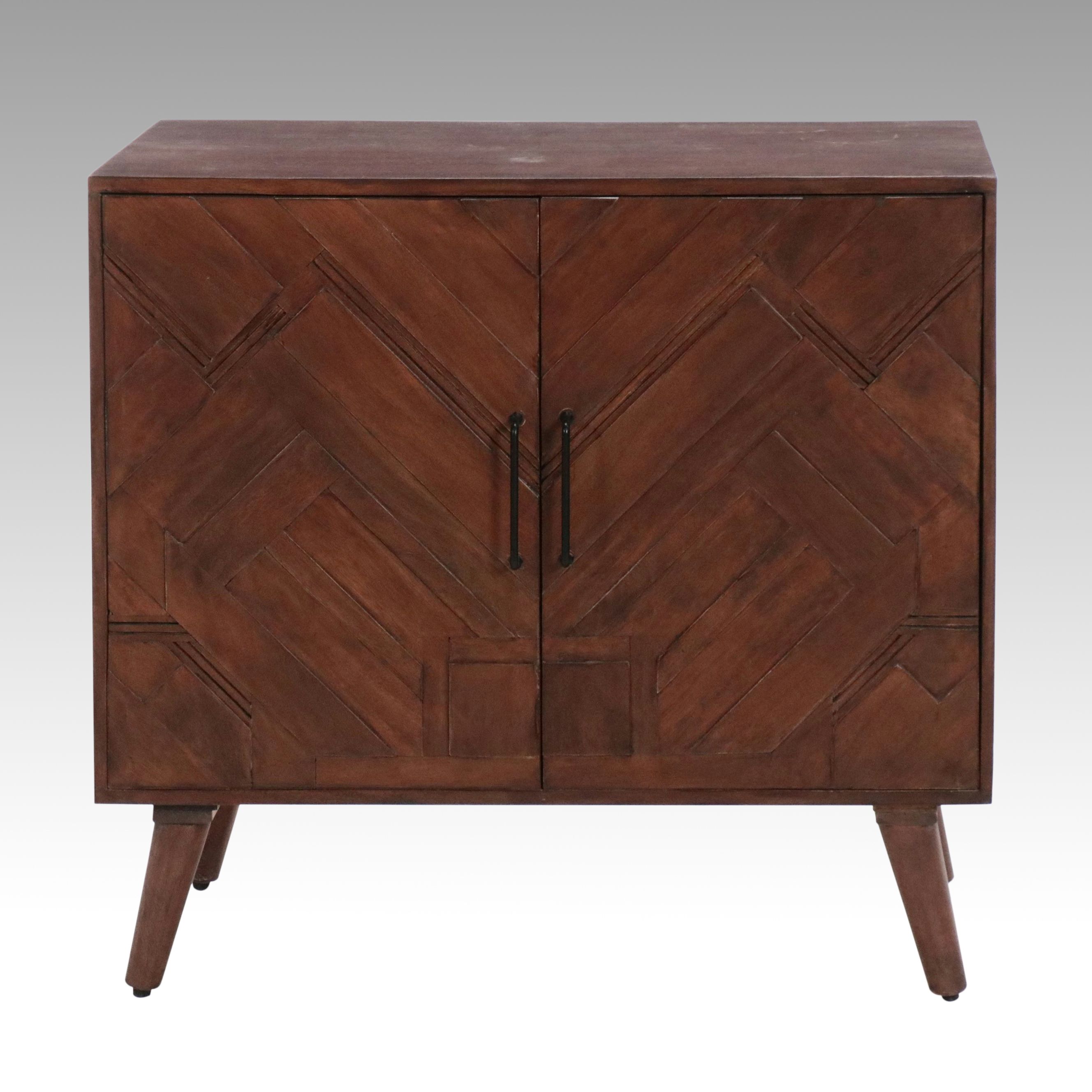 Contemporary Walnut Finish Mosaic Front Cabinet