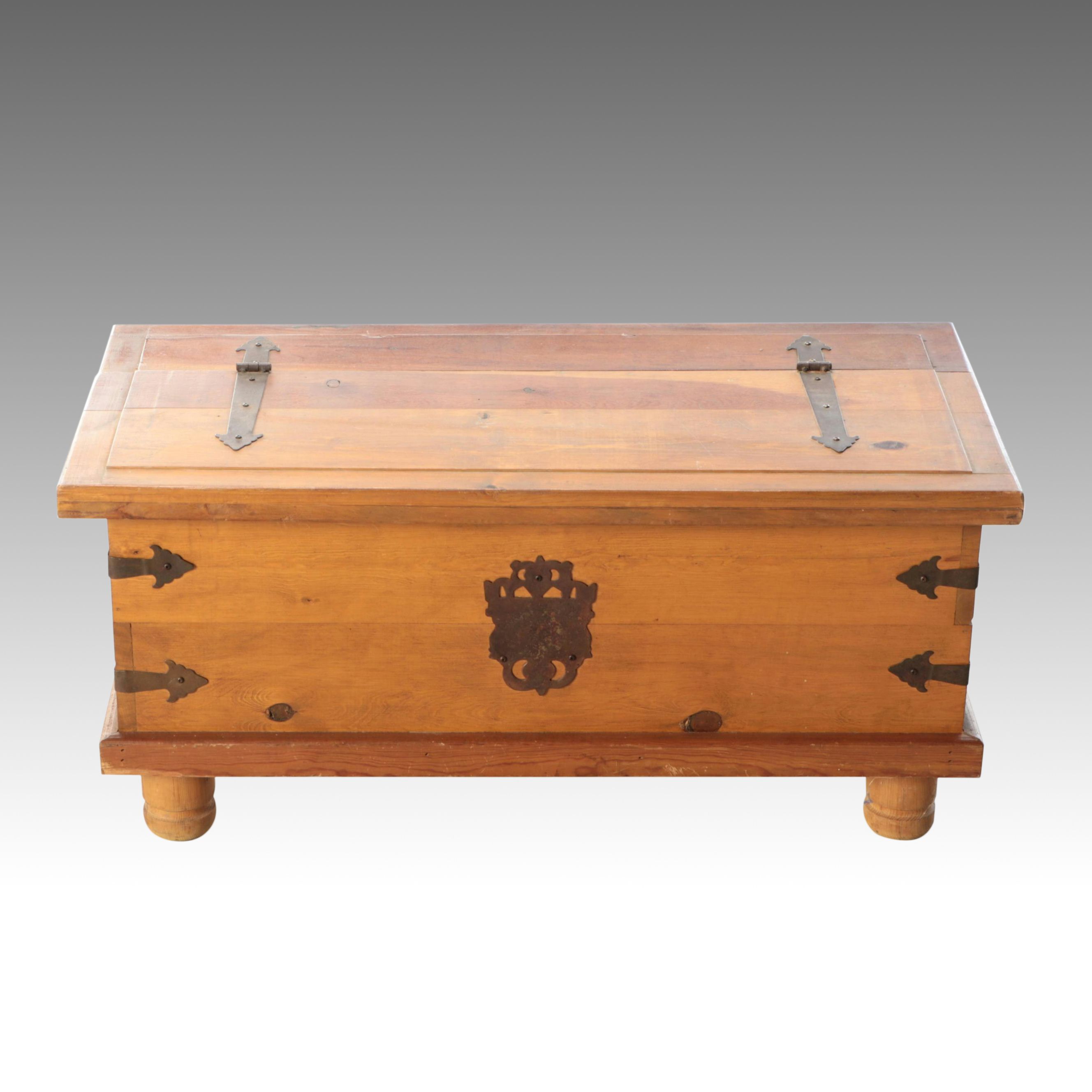 Spanish Colonial Style Wooden Storage Trunk with Hand-Forged Iron Hardware