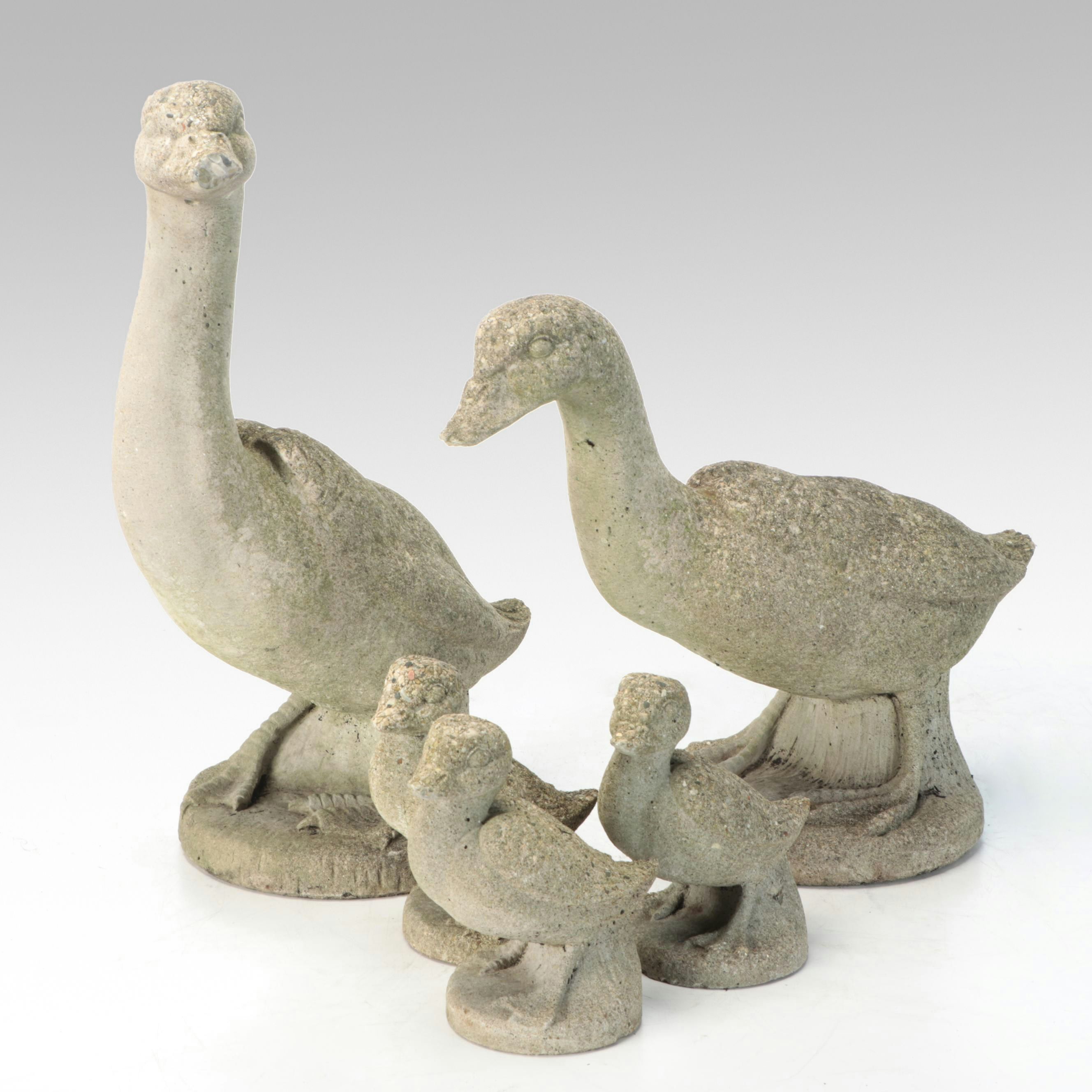 Geese with Goslings Garden Stone Statues