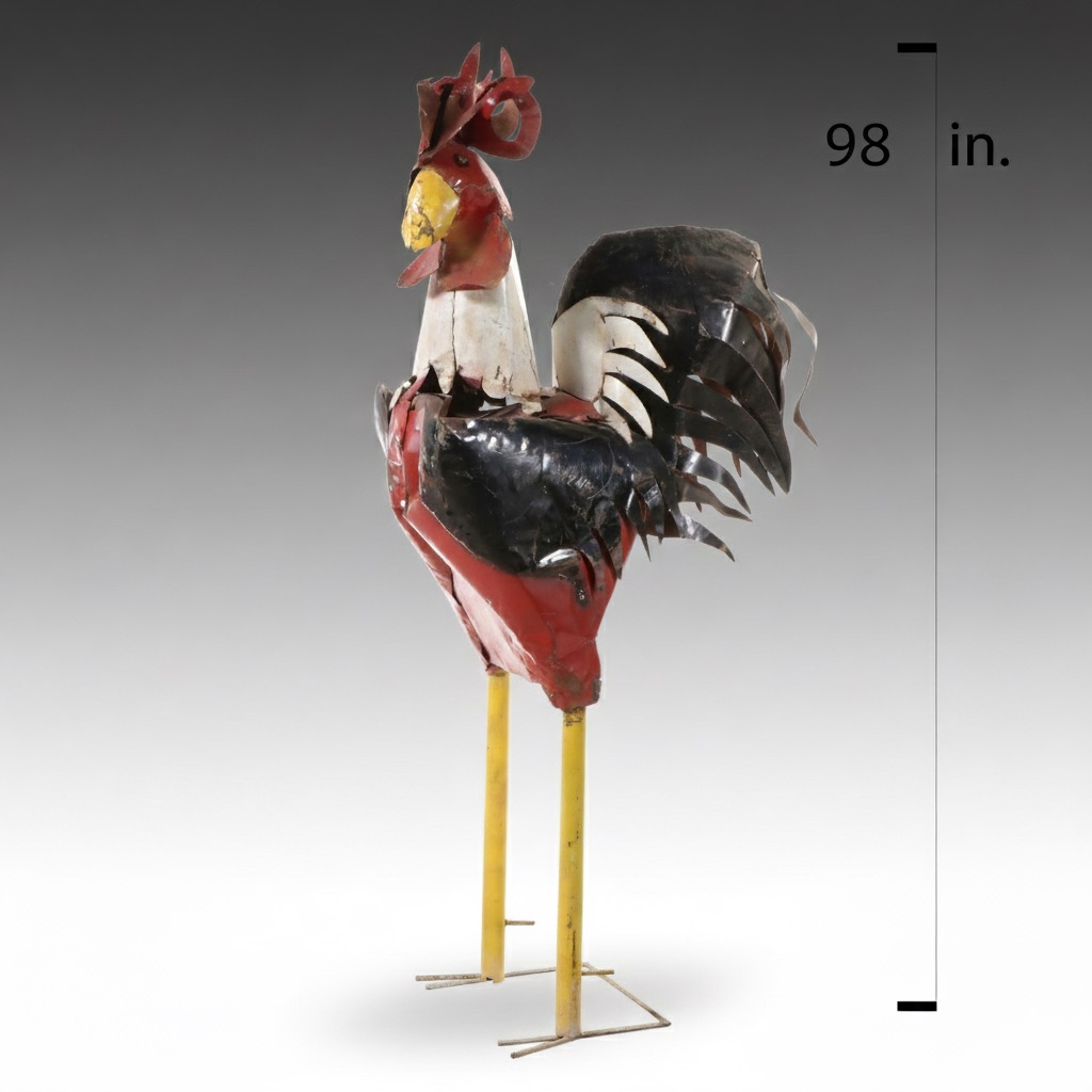 Whimsical Cut Steel Rooster Garden Statue
