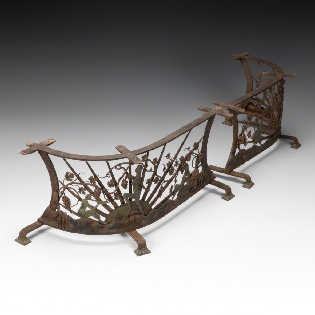 Art Nouveau Wrought Iron and Sheet Metal Fireplace Bench Supports