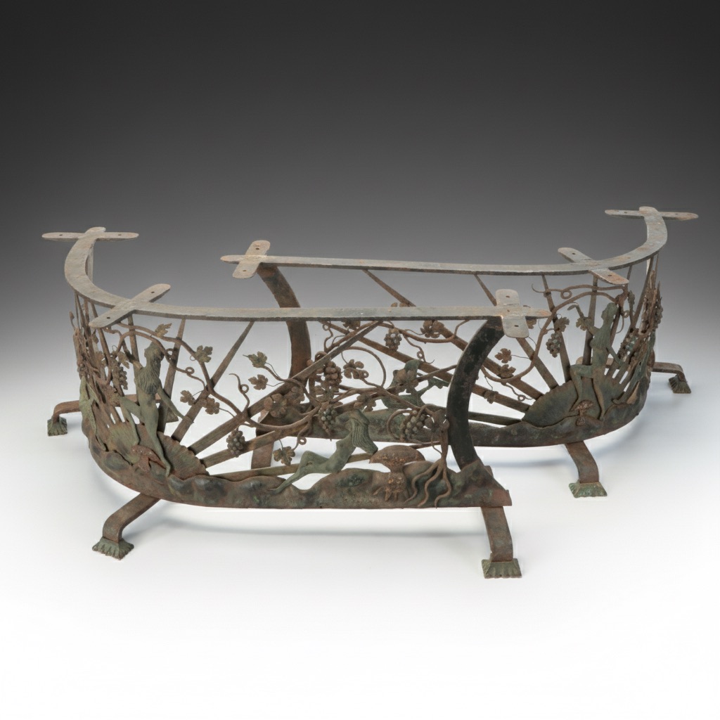Art Nouveau Wrought Iron and Sheet Metal Fireplace Bench Supports