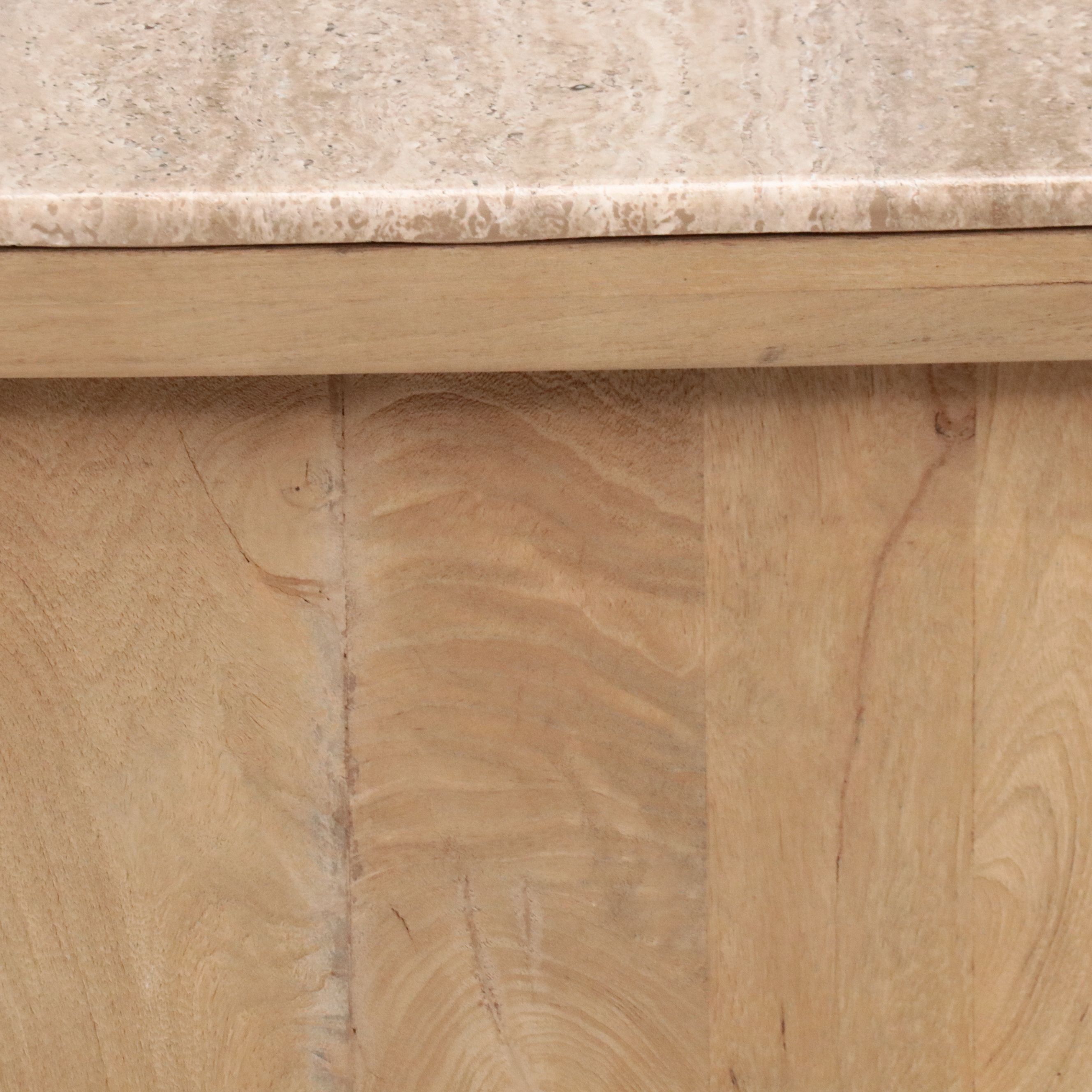 Contemporary Natural Wood Stone Top Coffee Table