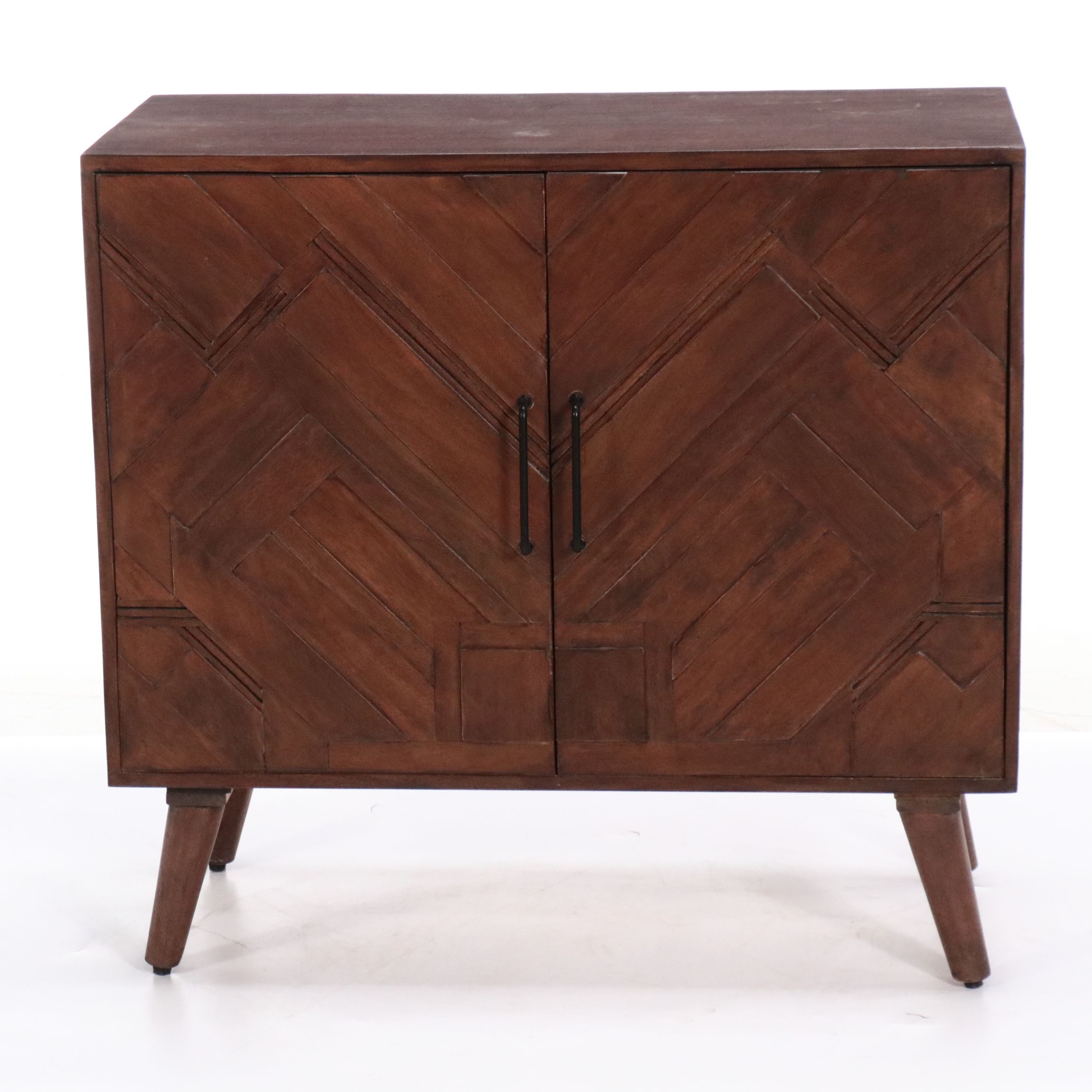 Contemporary Walnut Finish Mosaic Front Cabinet