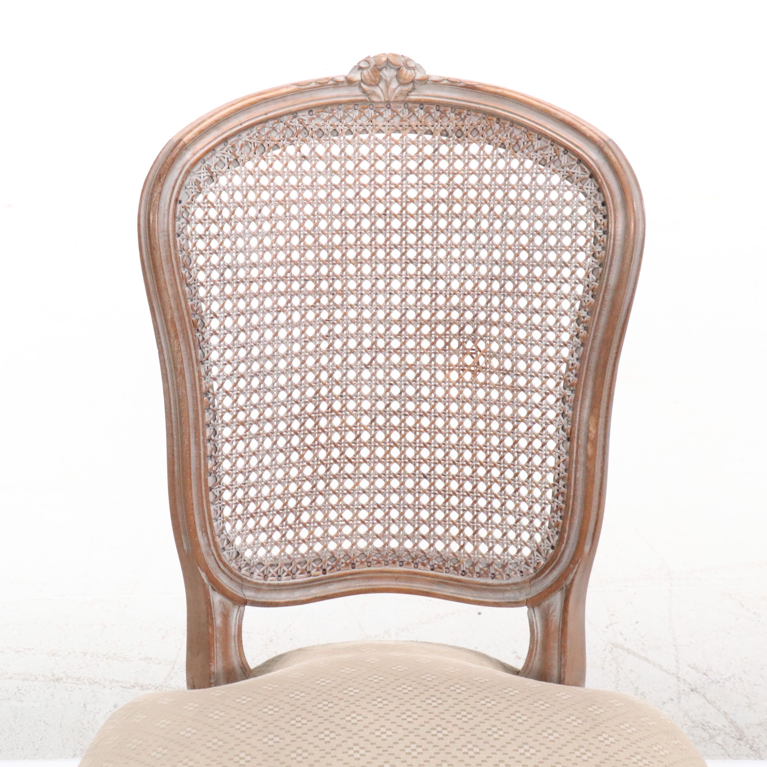 Pair of Louis XVI Style Carved Wood Cane-Back Side Chairs, 20th Century