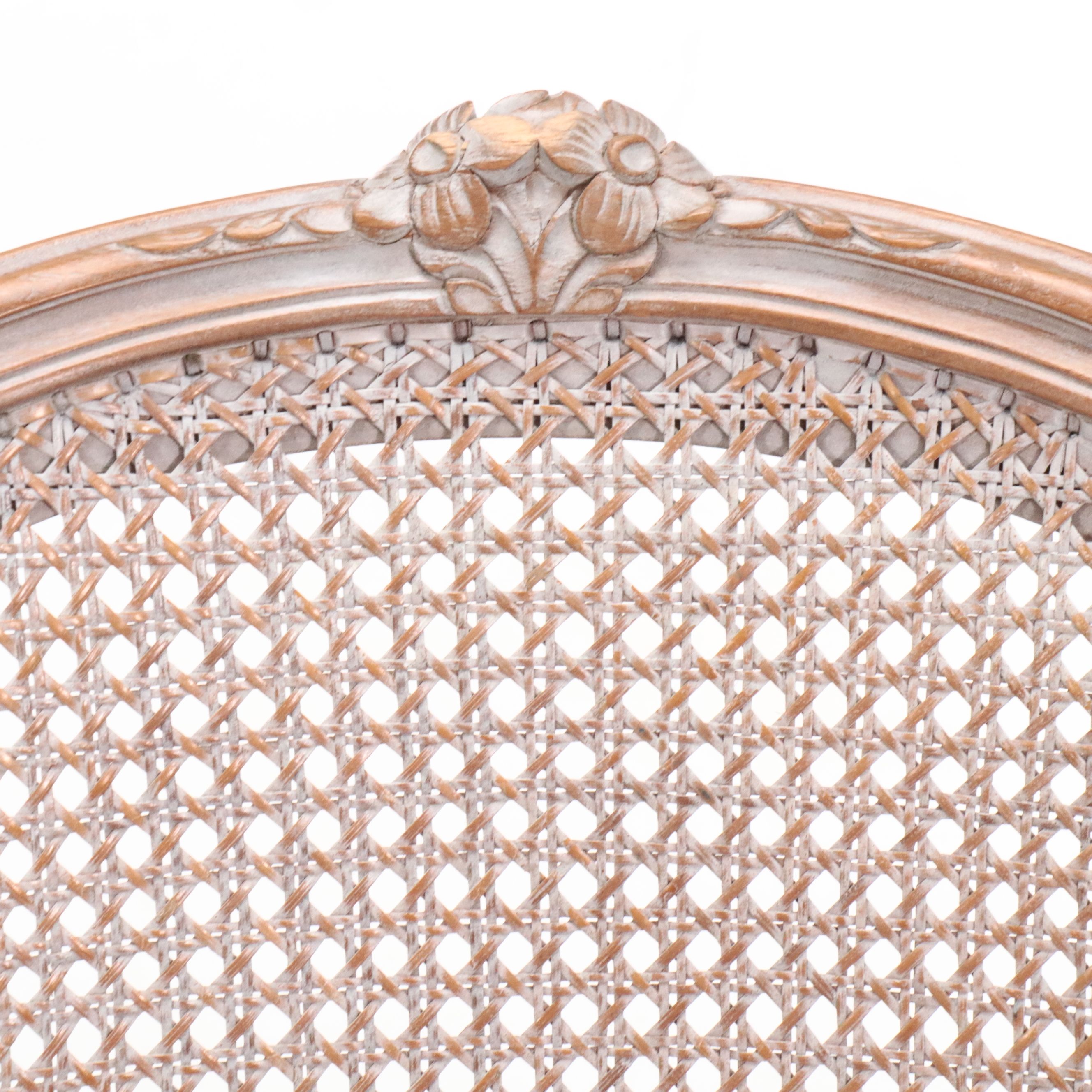 Pair of Louis XVI Style Carved Wood Cane-Back Side Chairs, 20th Century