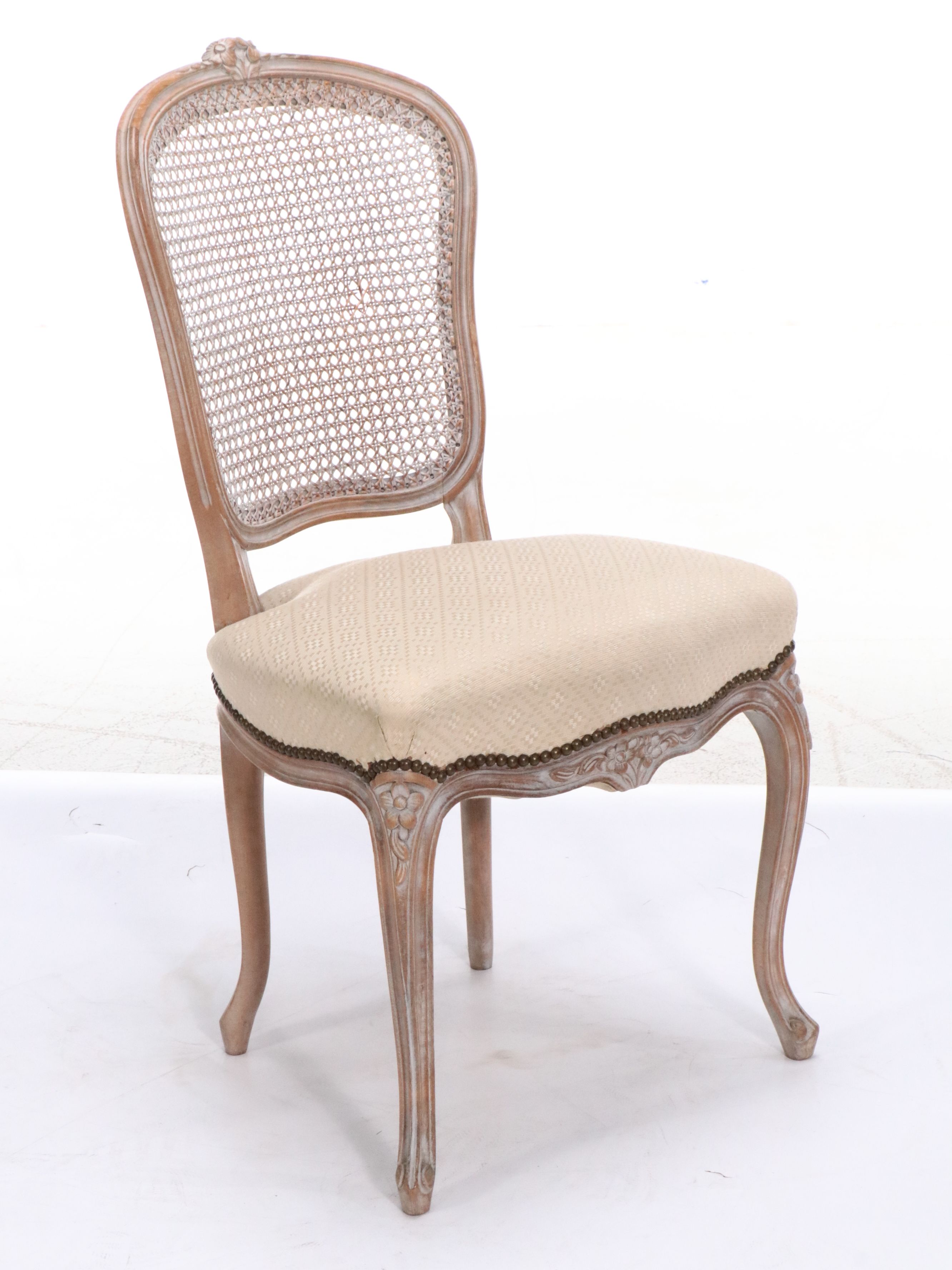 Pair of Louis XVI Style Carved Wood Cane-Back Side Chairs, 20th Century