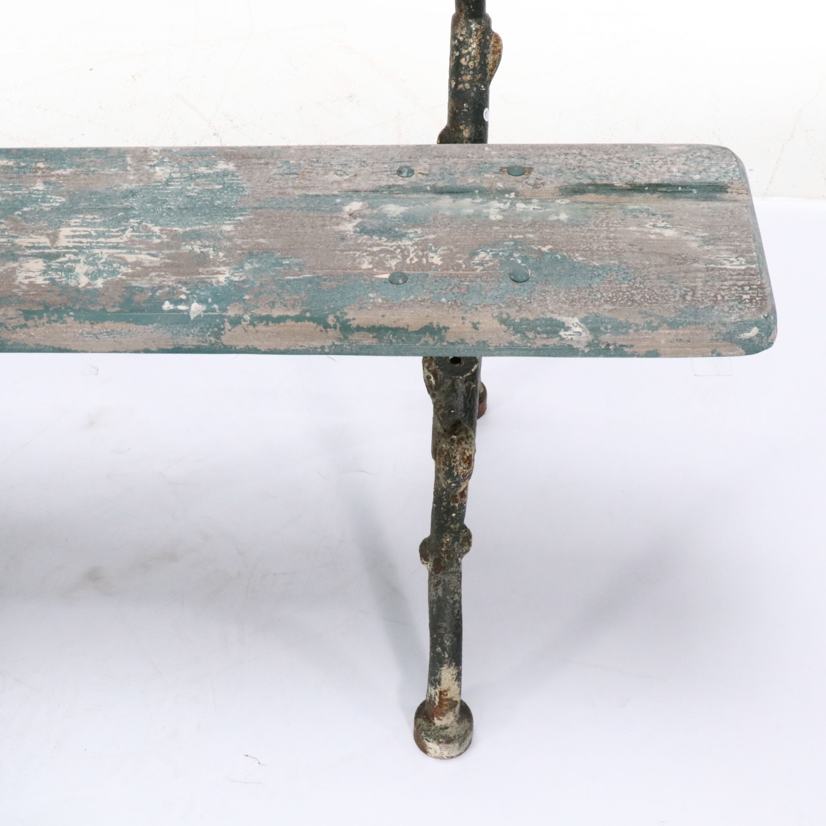French Style Painted Wood and Cast Metal Faux Bois Bench, 20th Century