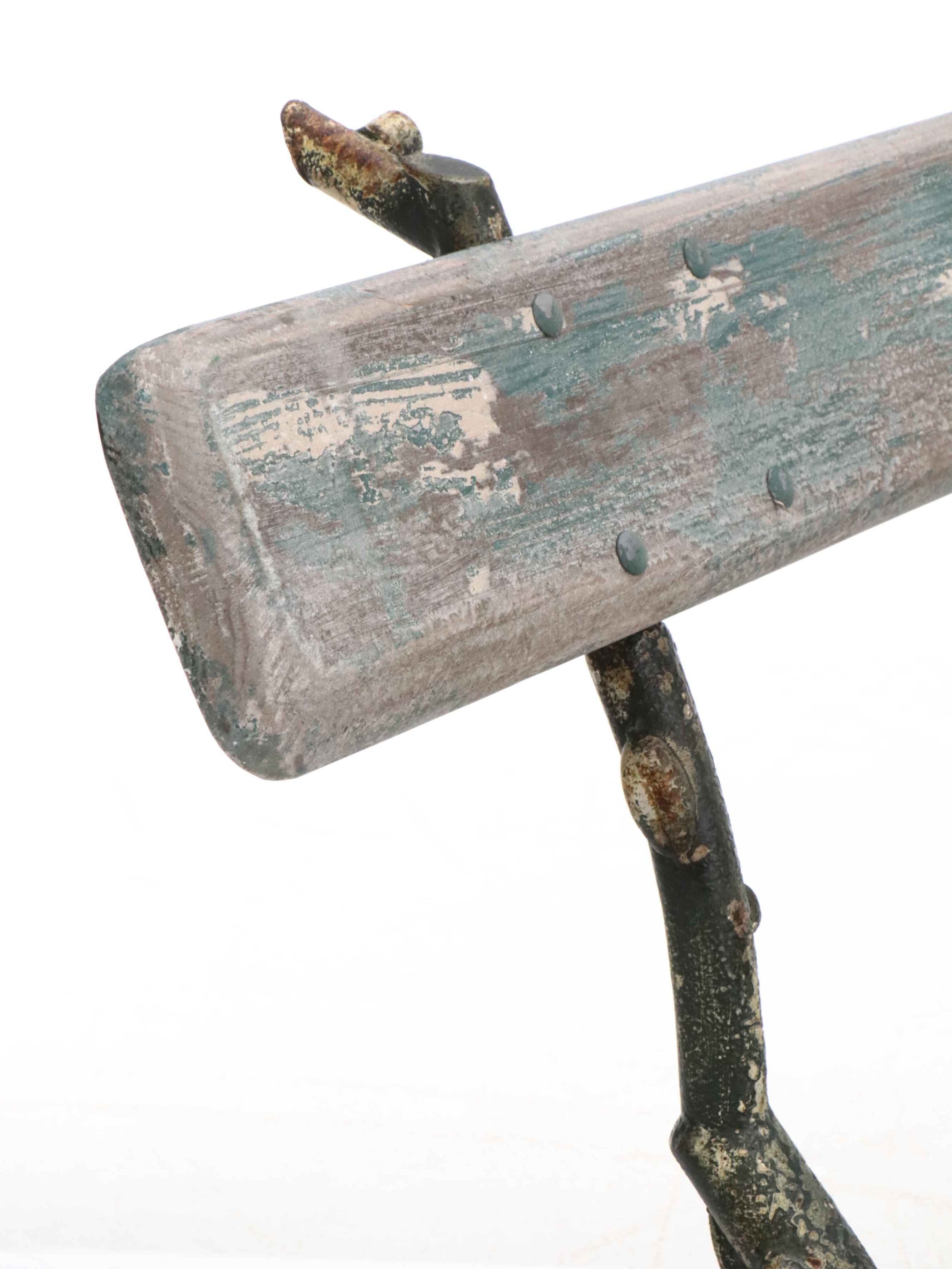 French Style Painted Wood and Cast Metal Faux Bois Bench, 20th Century