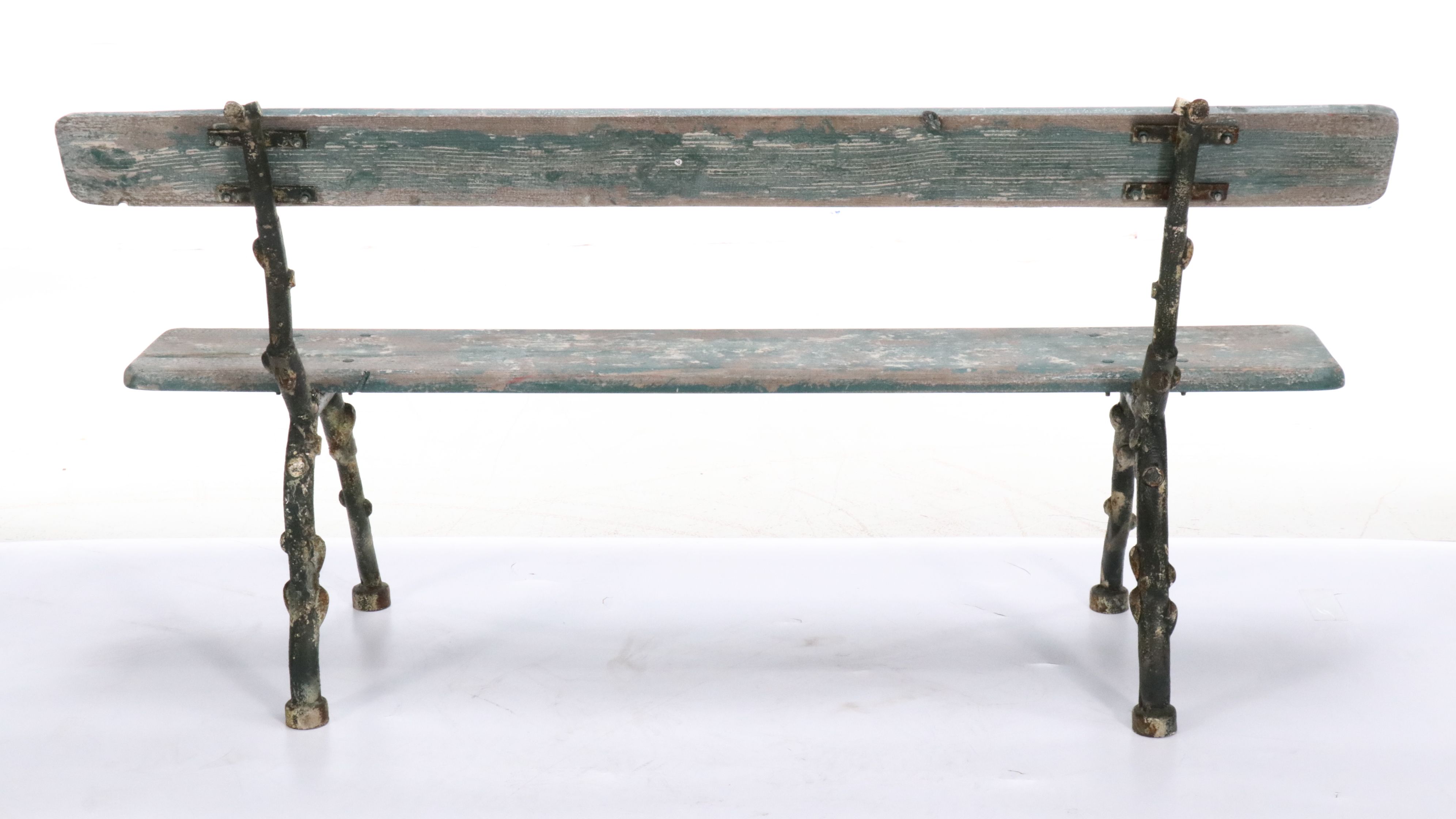 French Style Painted Wood and Cast Metal Faux Bois Bench, 20th Century