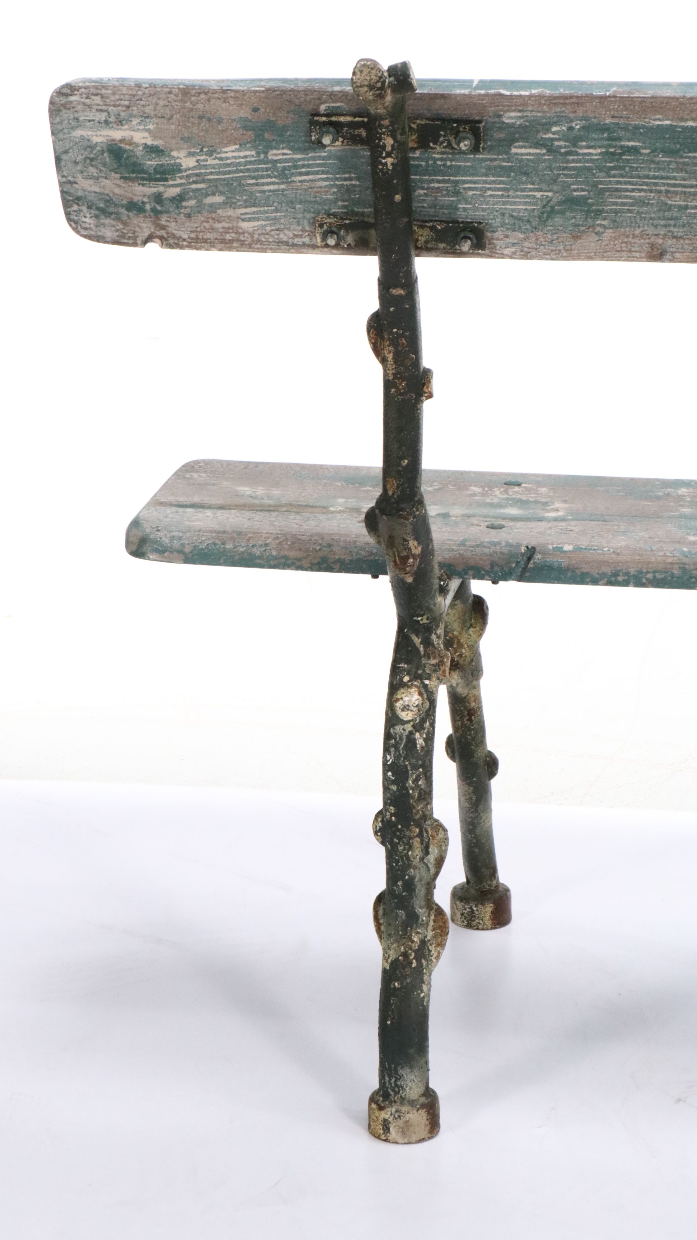 French Style Painted Wood and Cast Metal Faux Bois Bench, 20th Century